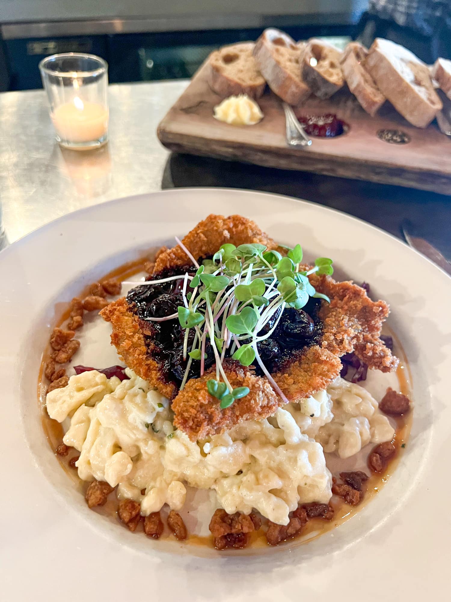 Duck schnitzel at Otto's German Bistro, another of the best restaurants in Fredericksburg, TX