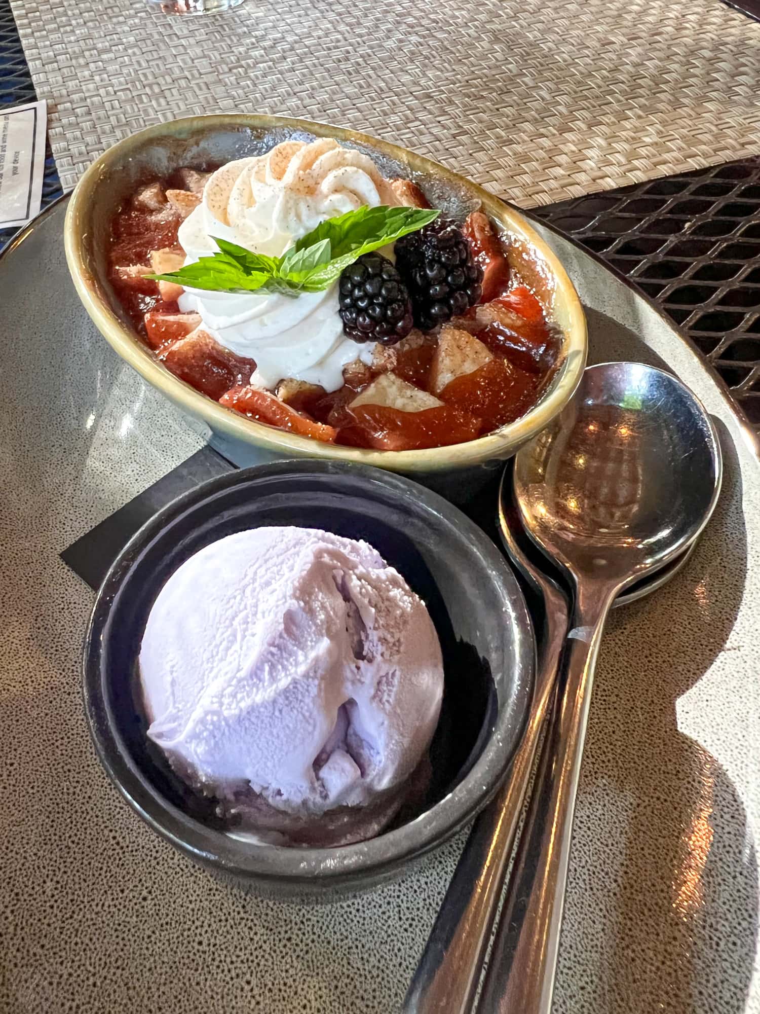 Fredericksburg peach cobbler with lavender ice cream at Cabernet Grill