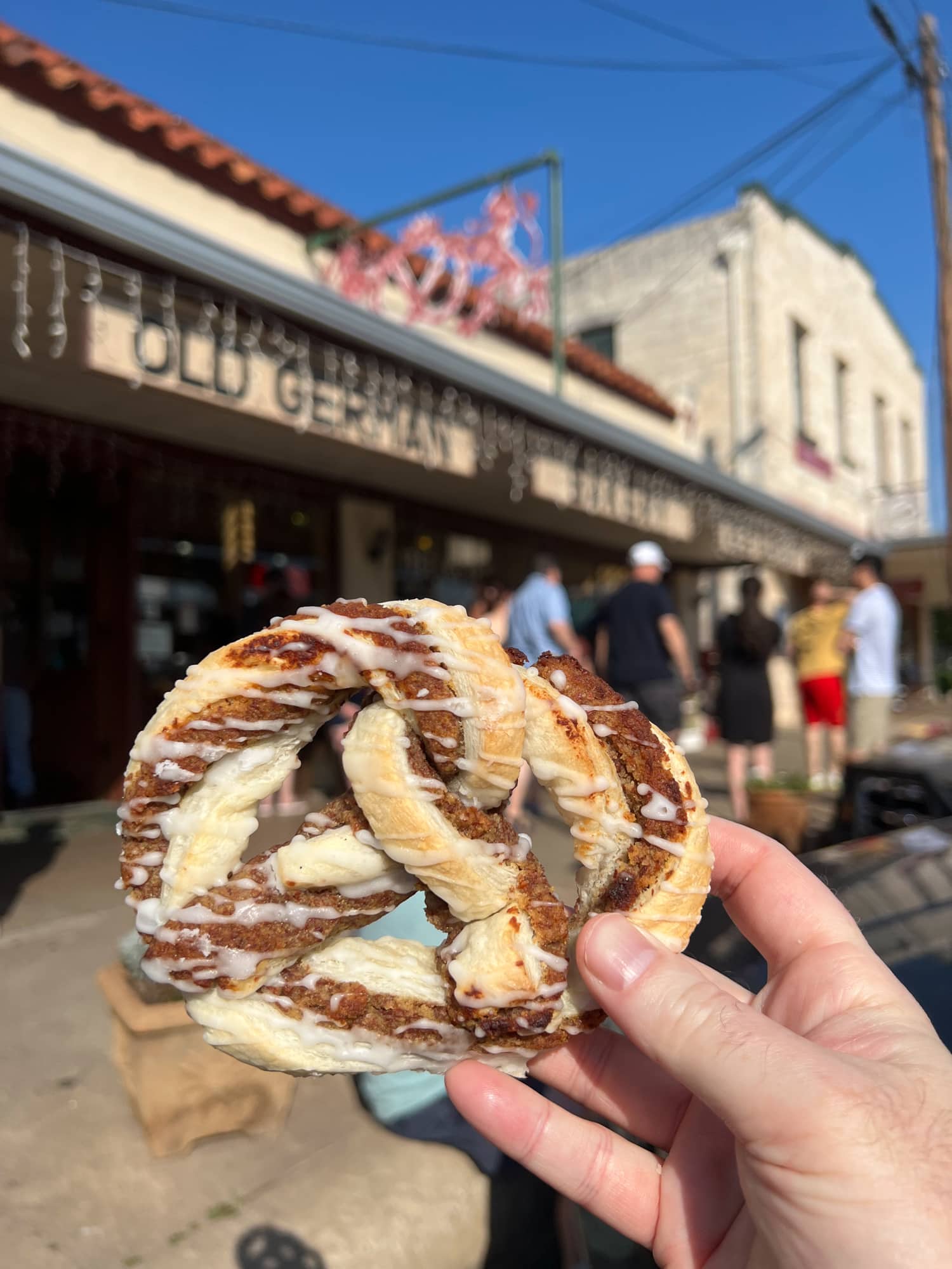 Sweet pretzel at the Old Germany Bakery, one of the best restaurants in Fredericksburg, TX