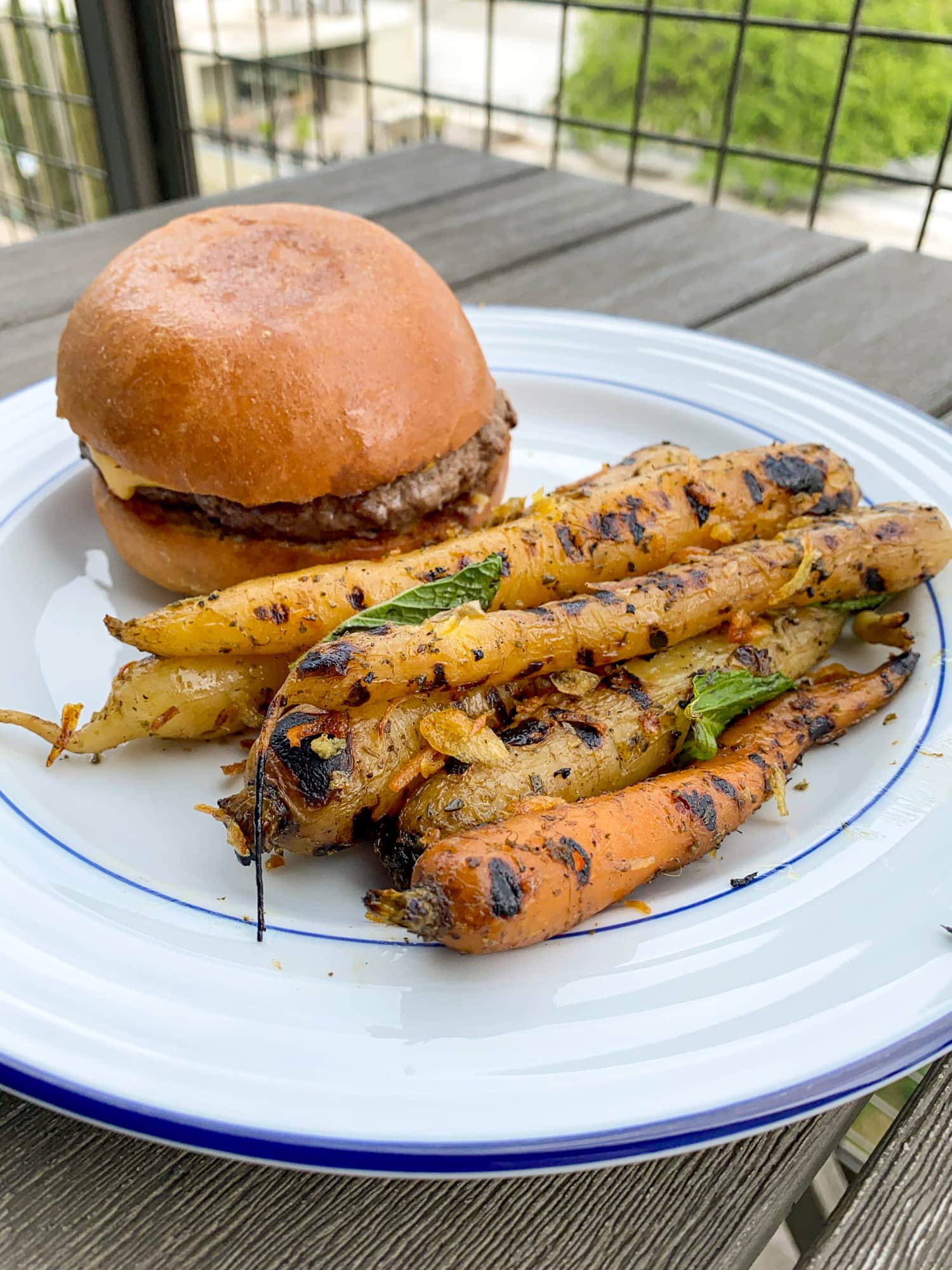 Plancha burger with roasted carrots from Launderette
