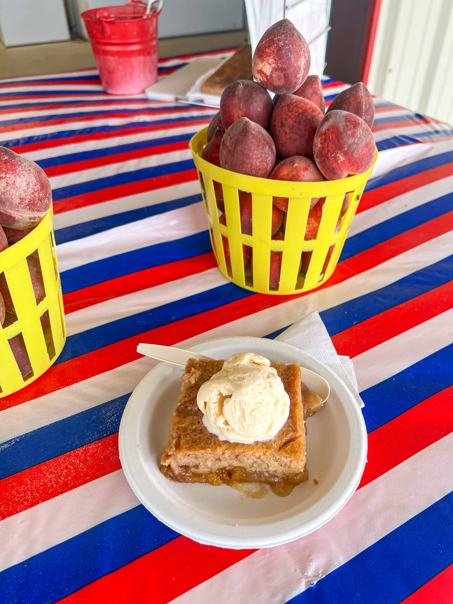 Peach cobbler a la mode at Gold Orchards