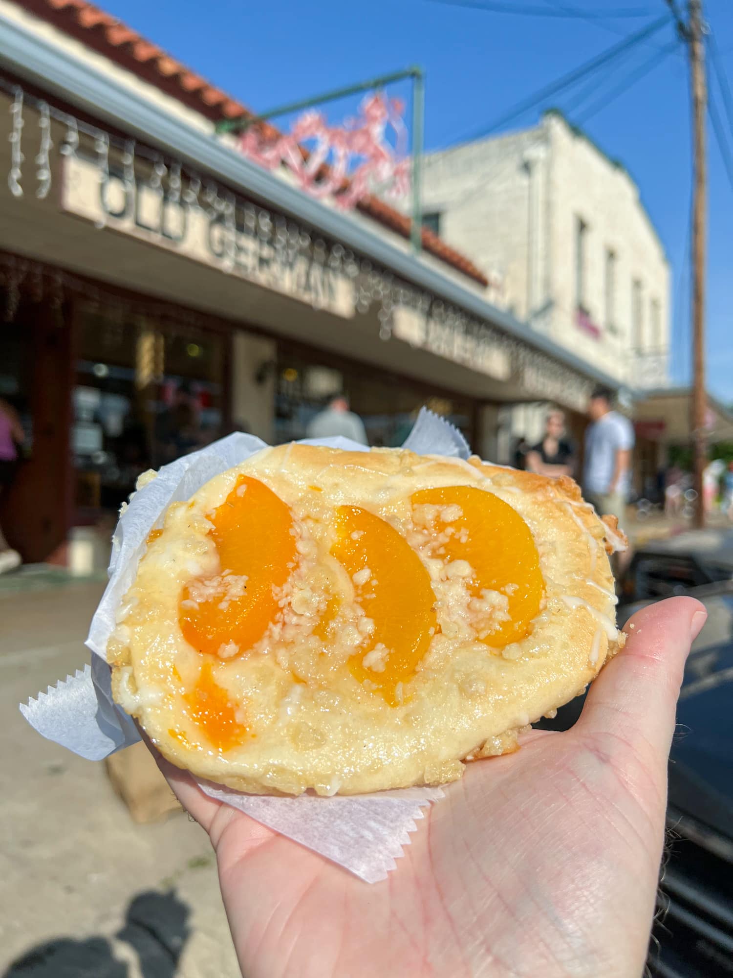 Peach danish outside the Old German Bakery