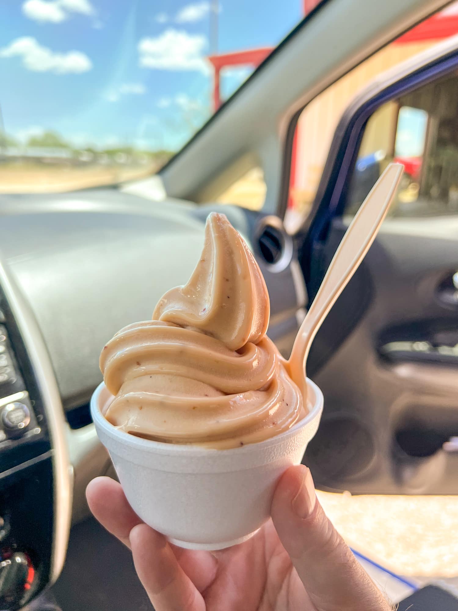 Peach soft serve ice cream from Gold Orchards