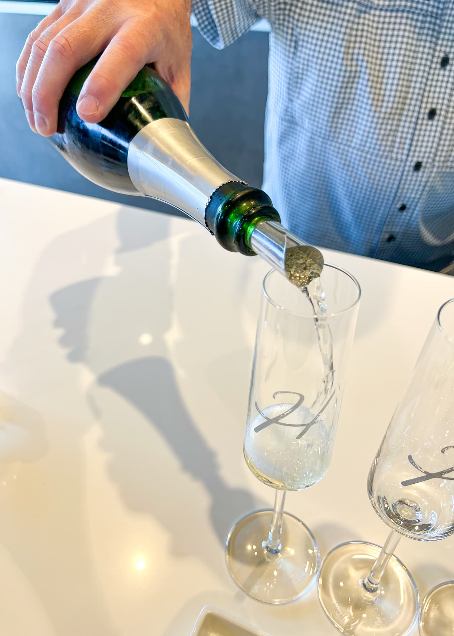 Pouring Chardonnay Blanc de Blancs by Heath Sparkling Wines