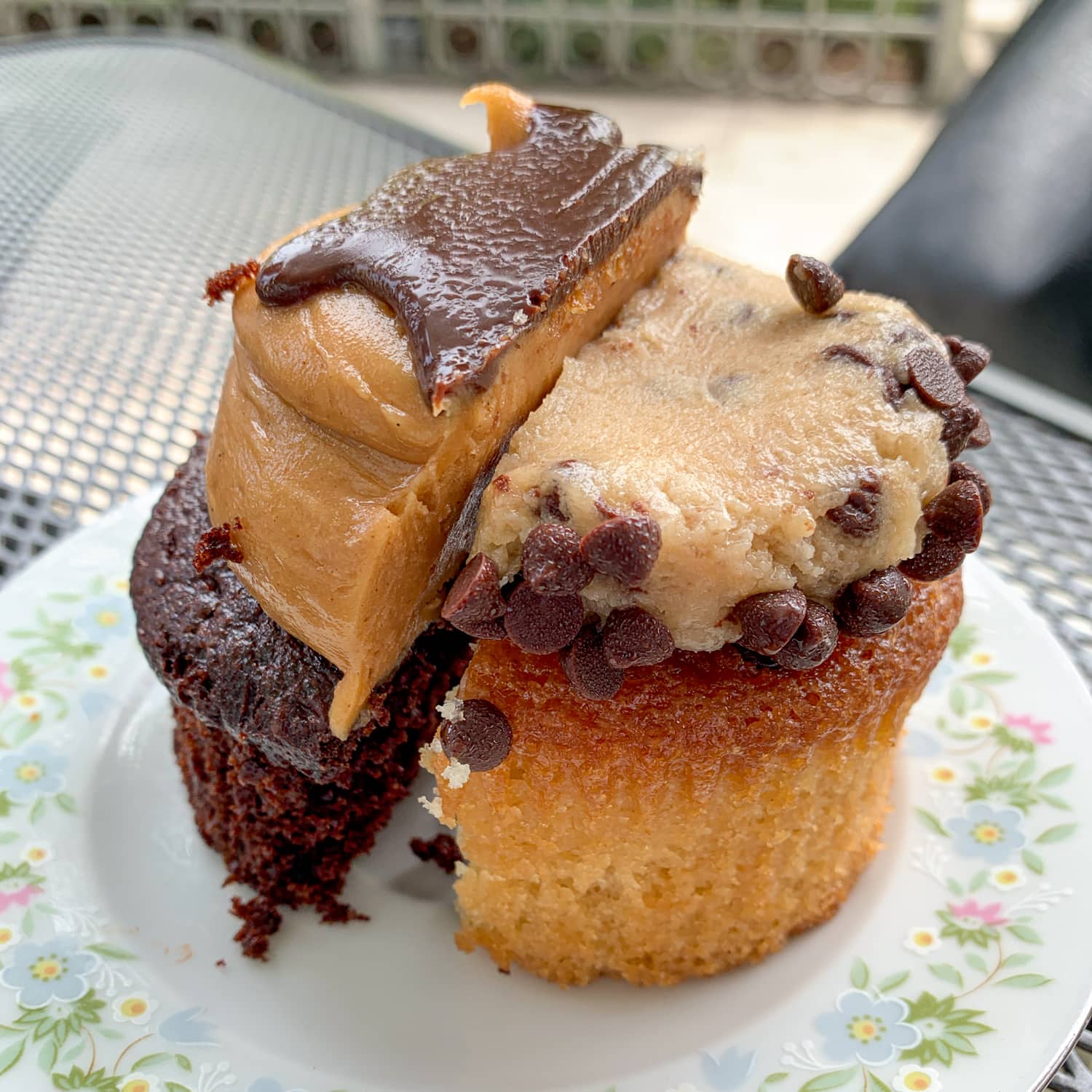 Peanut butter chocolate and cookie dough cupcakes