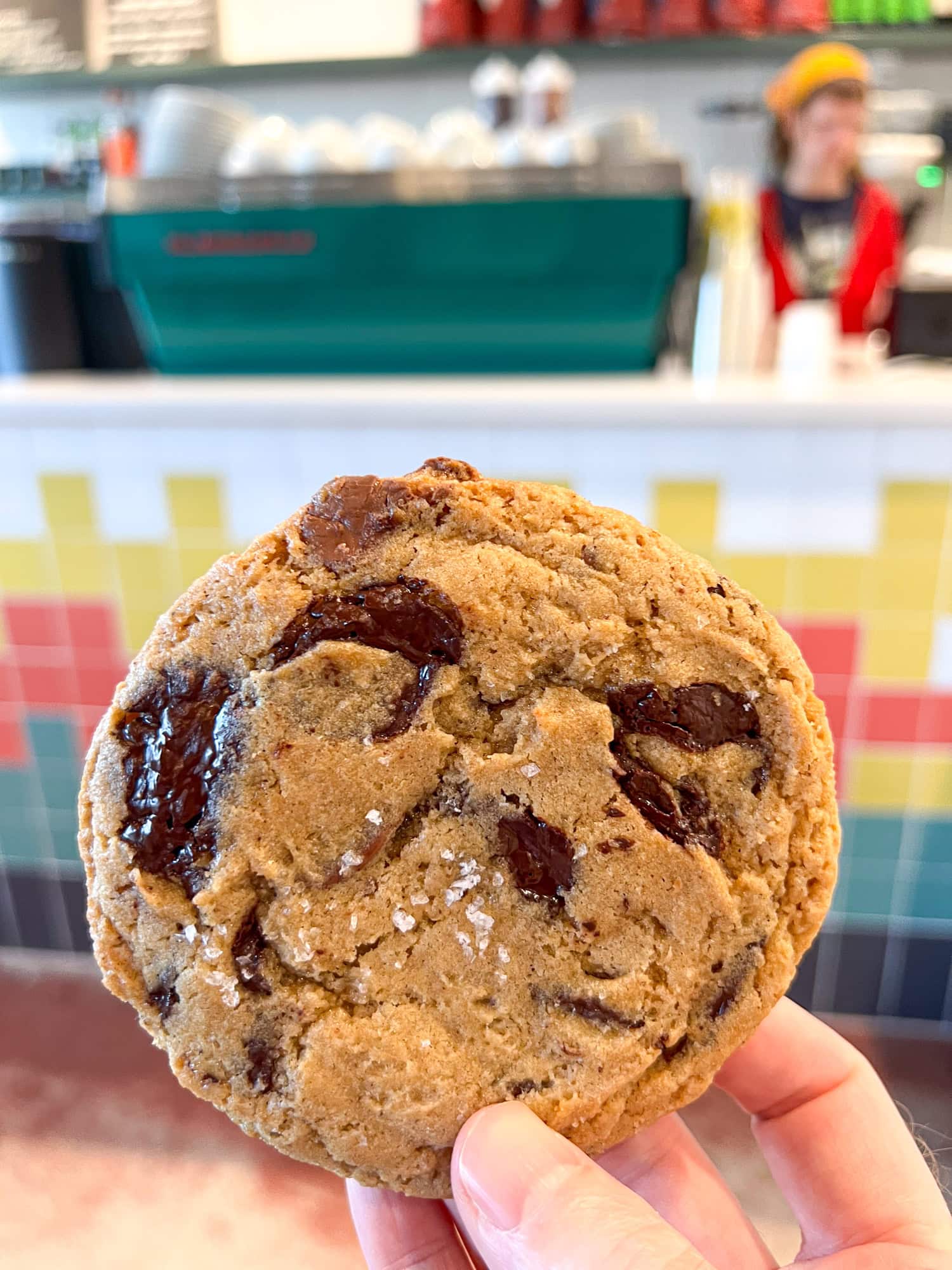 Sourdough chocolate chip cookie at Rockman Coffee + Bakeshop in East Austin, TX.
