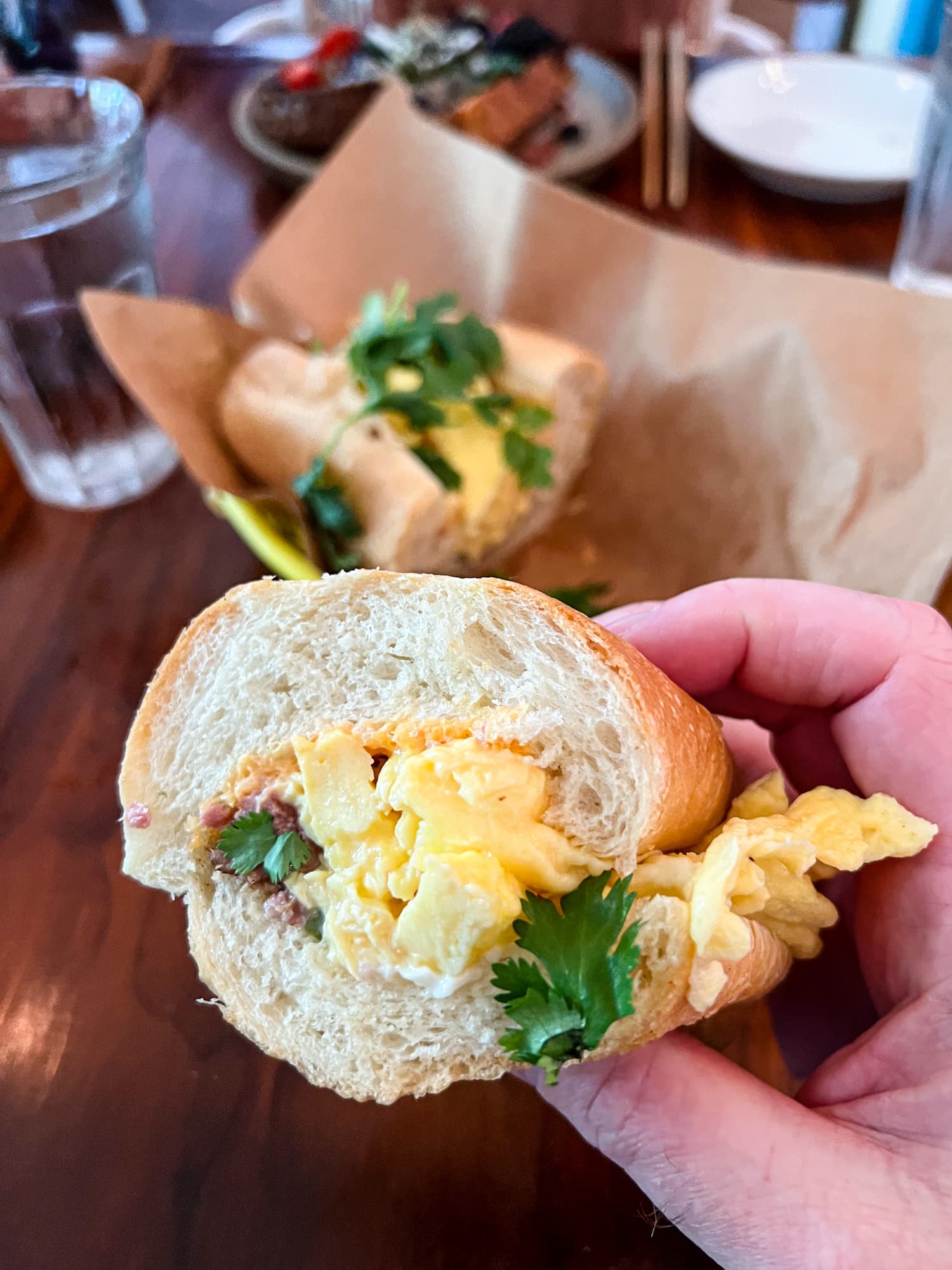 Egg and sausage banh mi at Elizabeth Street Cafe in South Austin