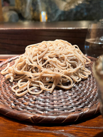 Soba noodles on mat