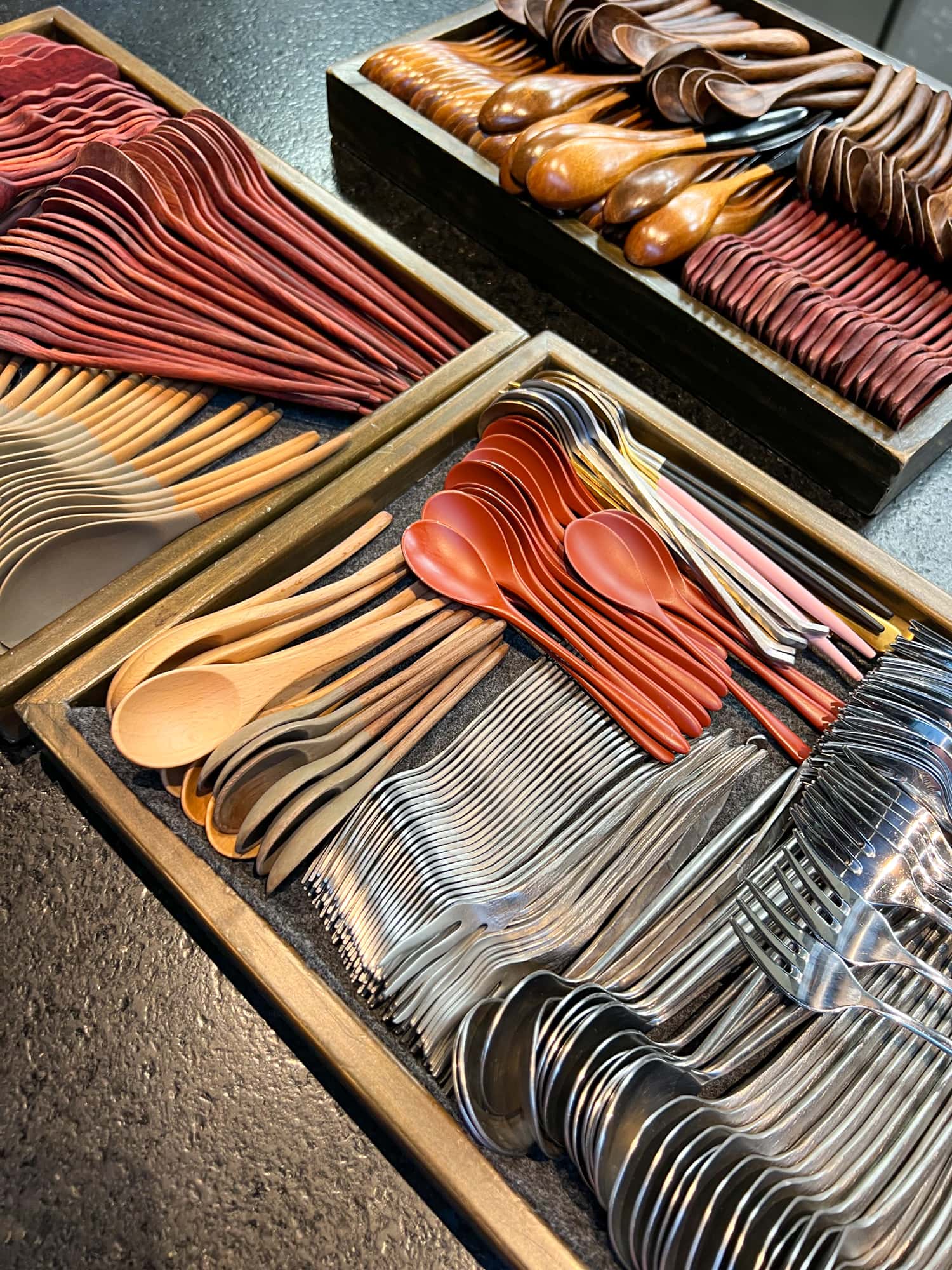 Assorted cutlery in the Central Restaurant kitchen