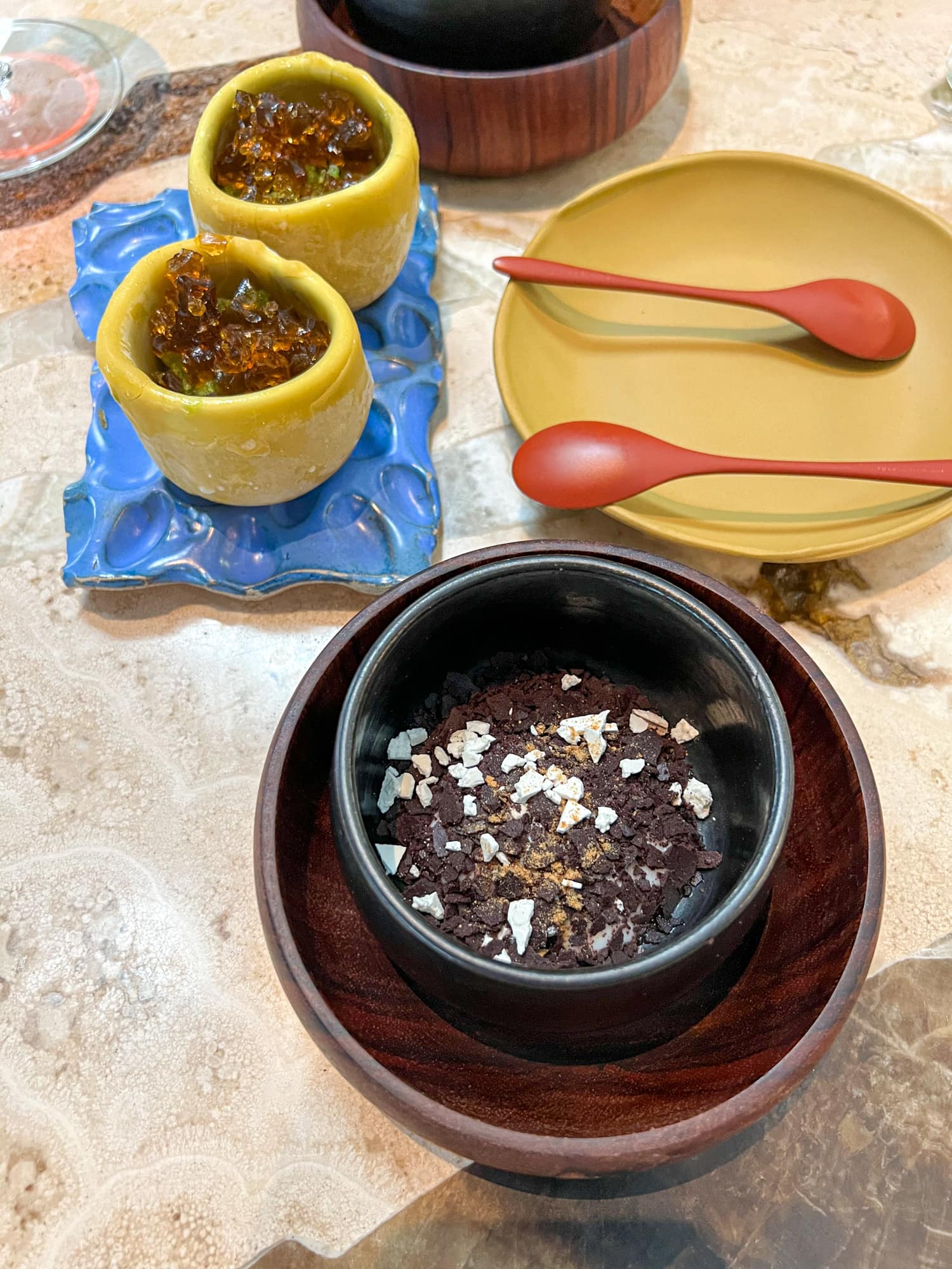 Chirimoya, Andean verbena, and cauliflower dessert course