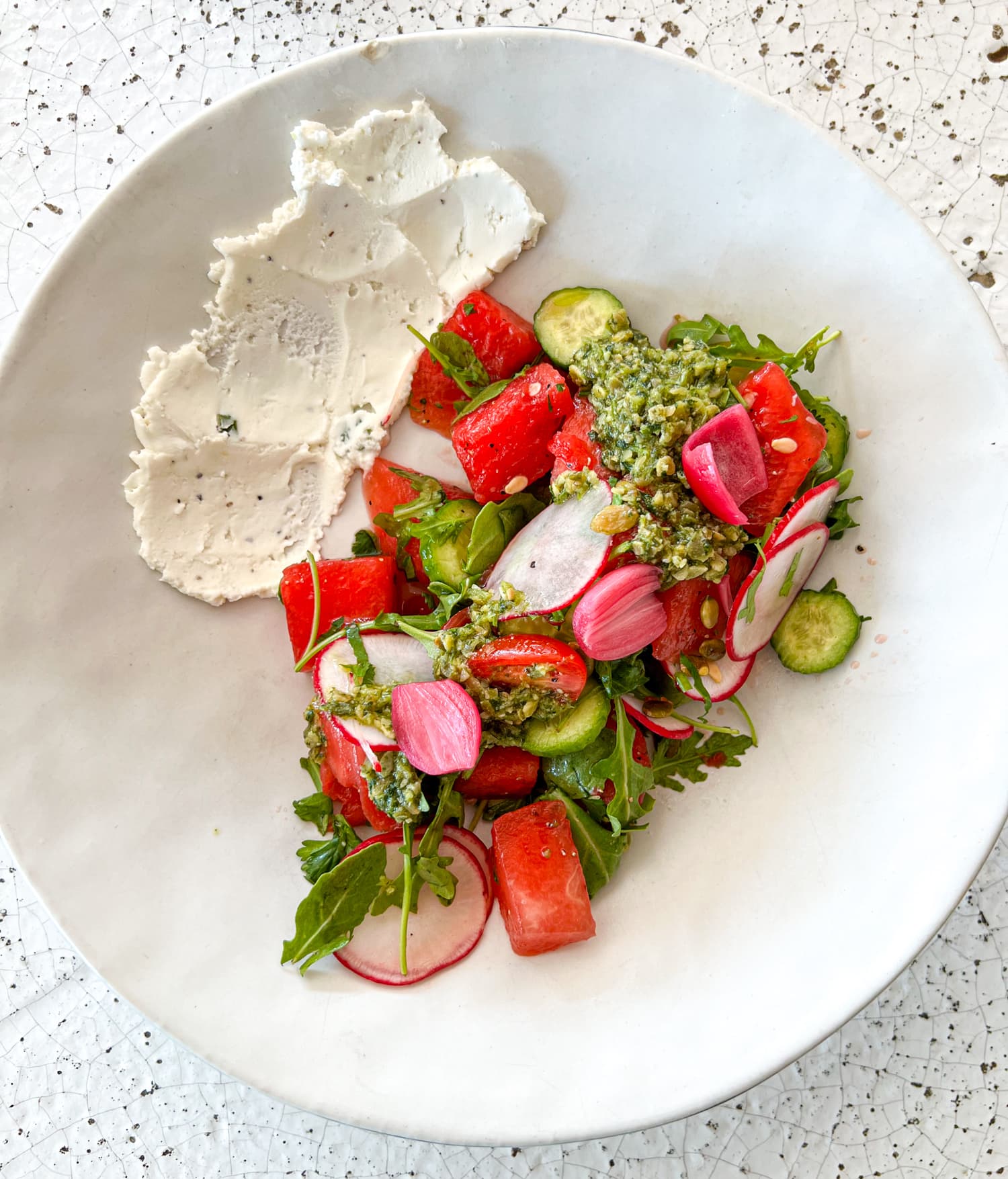 Texas watermelon salad with jalapeño goat cheese at Jose restaurant