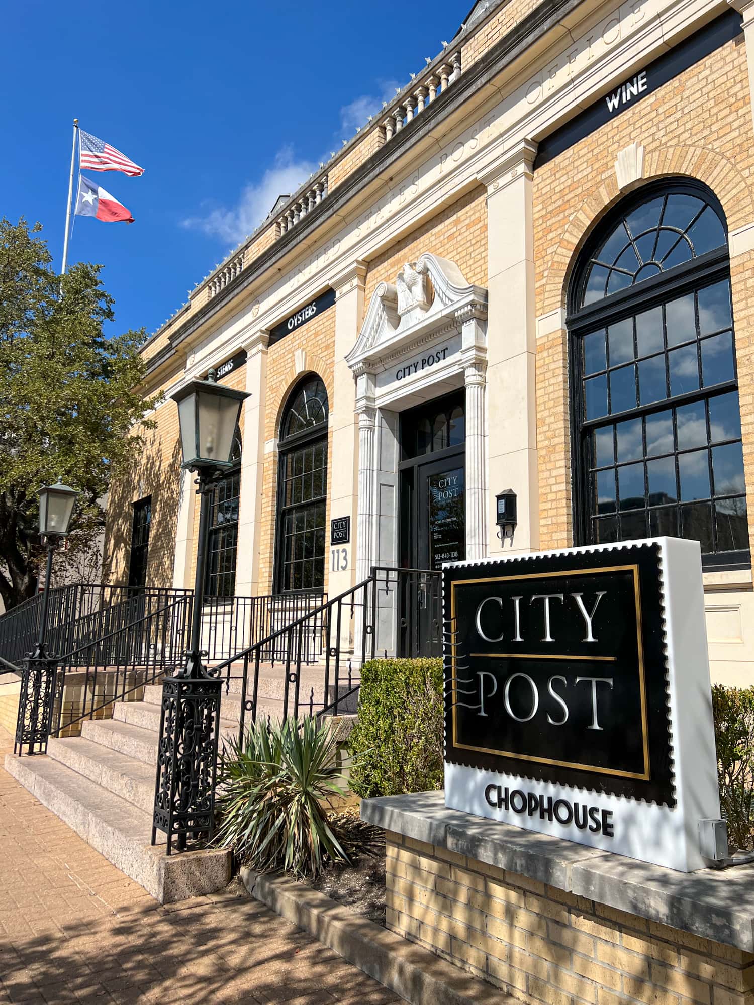 Entrance to City Post Chophouse, one of the best restaurants in Georgetown, TX