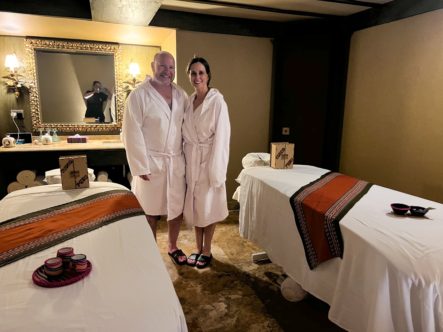 Dave and Kel before a couples massage at the Palacio del Inka spa