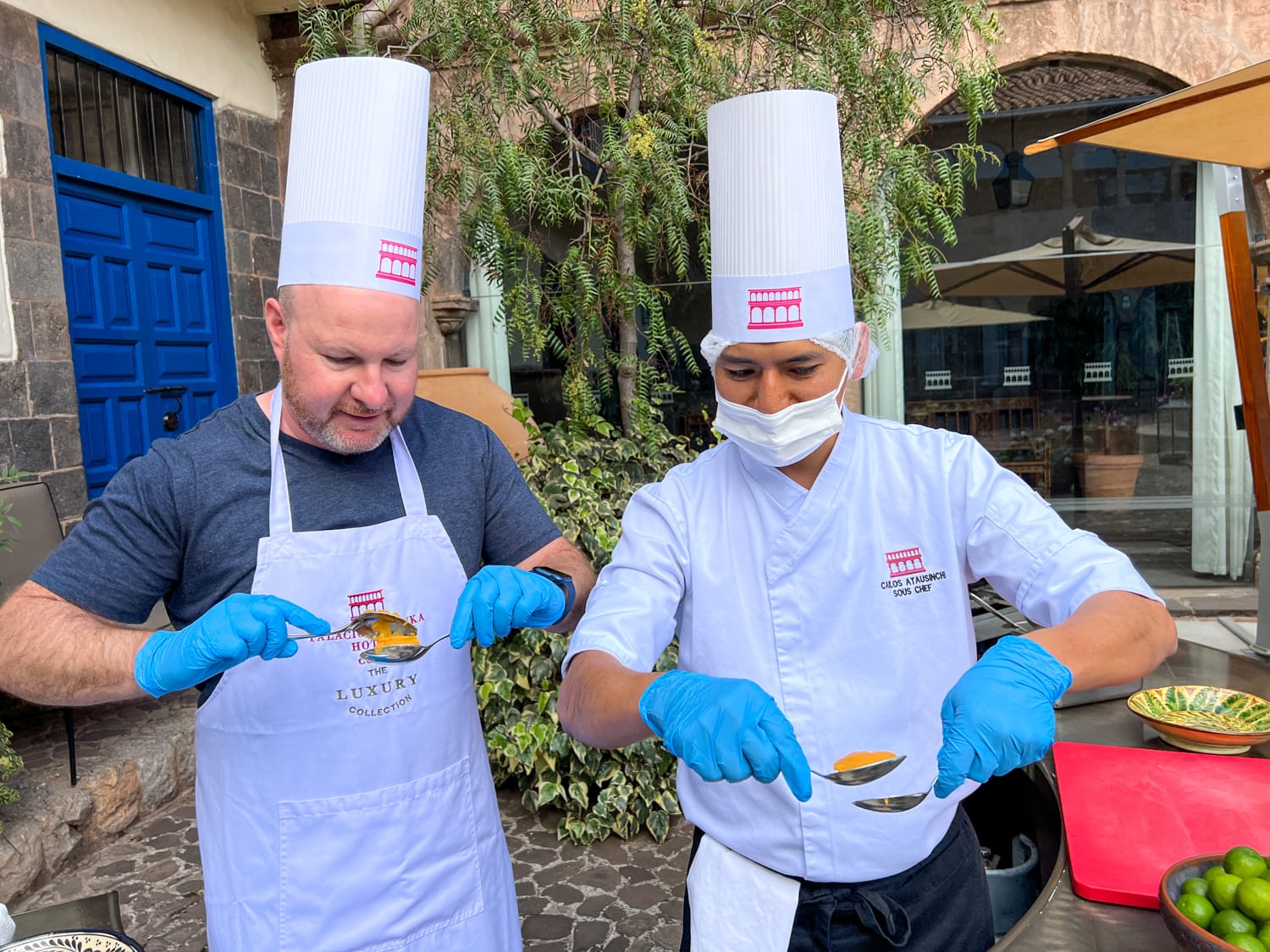 The chef teaches Dave how to make quenelles out of sweet potato (photo by Kelly Lemons)