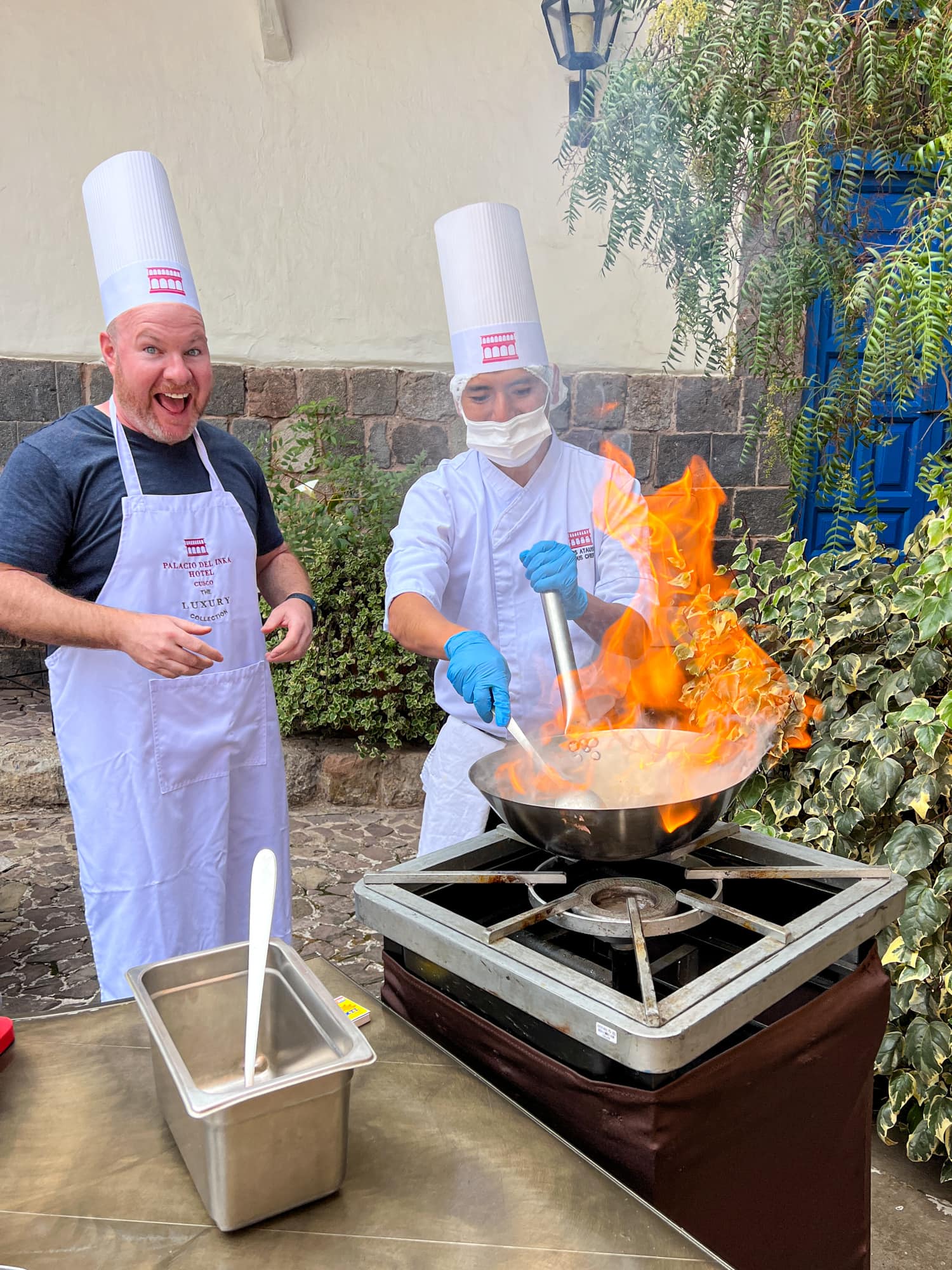 Dave surprised by the flambé (photo by Kelly Lemons)