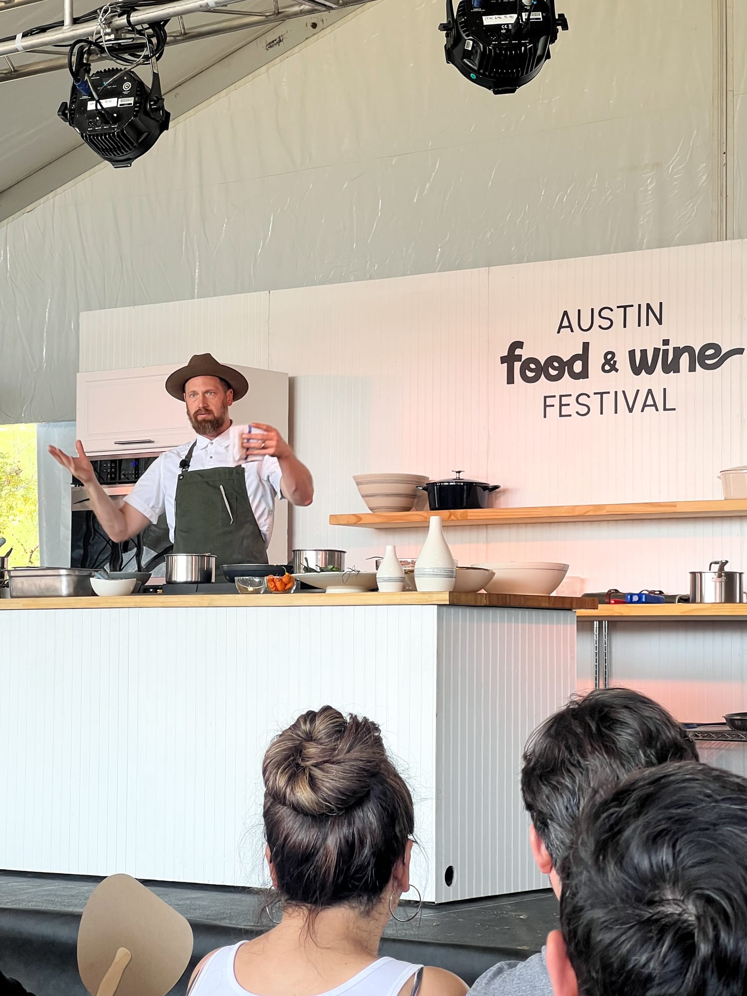 Chef Kevin Fink of Emmer & Rye is teaching us how to make a scallop dish during his cooking demo