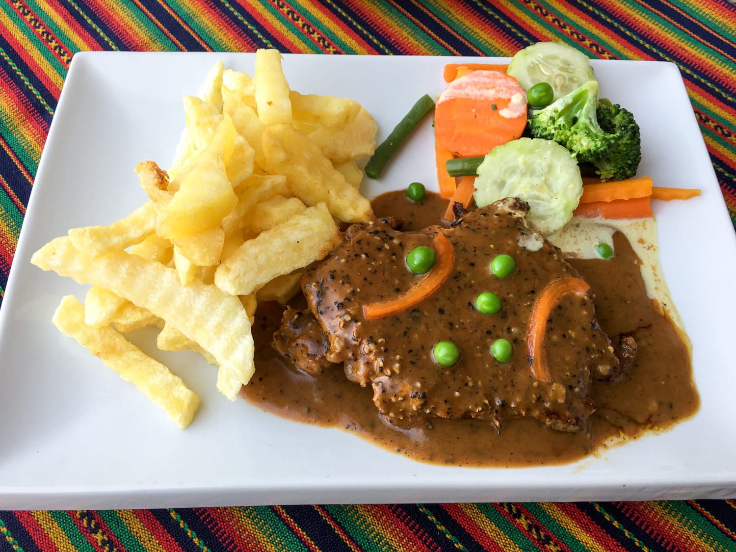 Alpaca steak with gravy in Arequipa