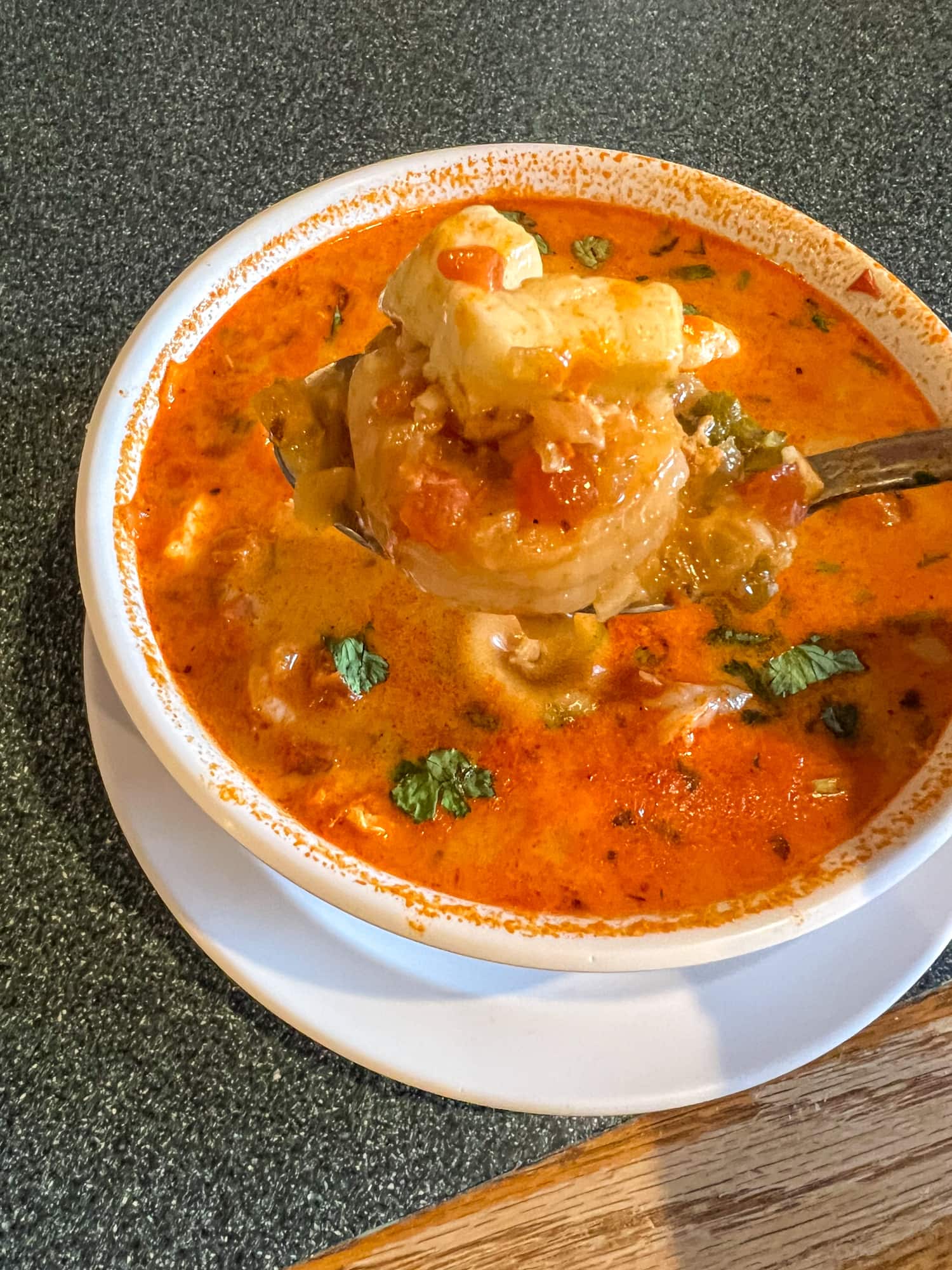 Chupe de camarones (shrimp chowder) at Lima Criolla in Austin, TX