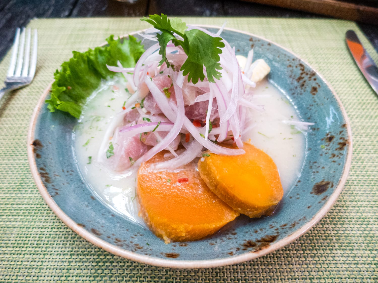 Ceviche is one of the most traditional Peruvian foods. This photo was taken at La Mar restaurant in Lima, Peru