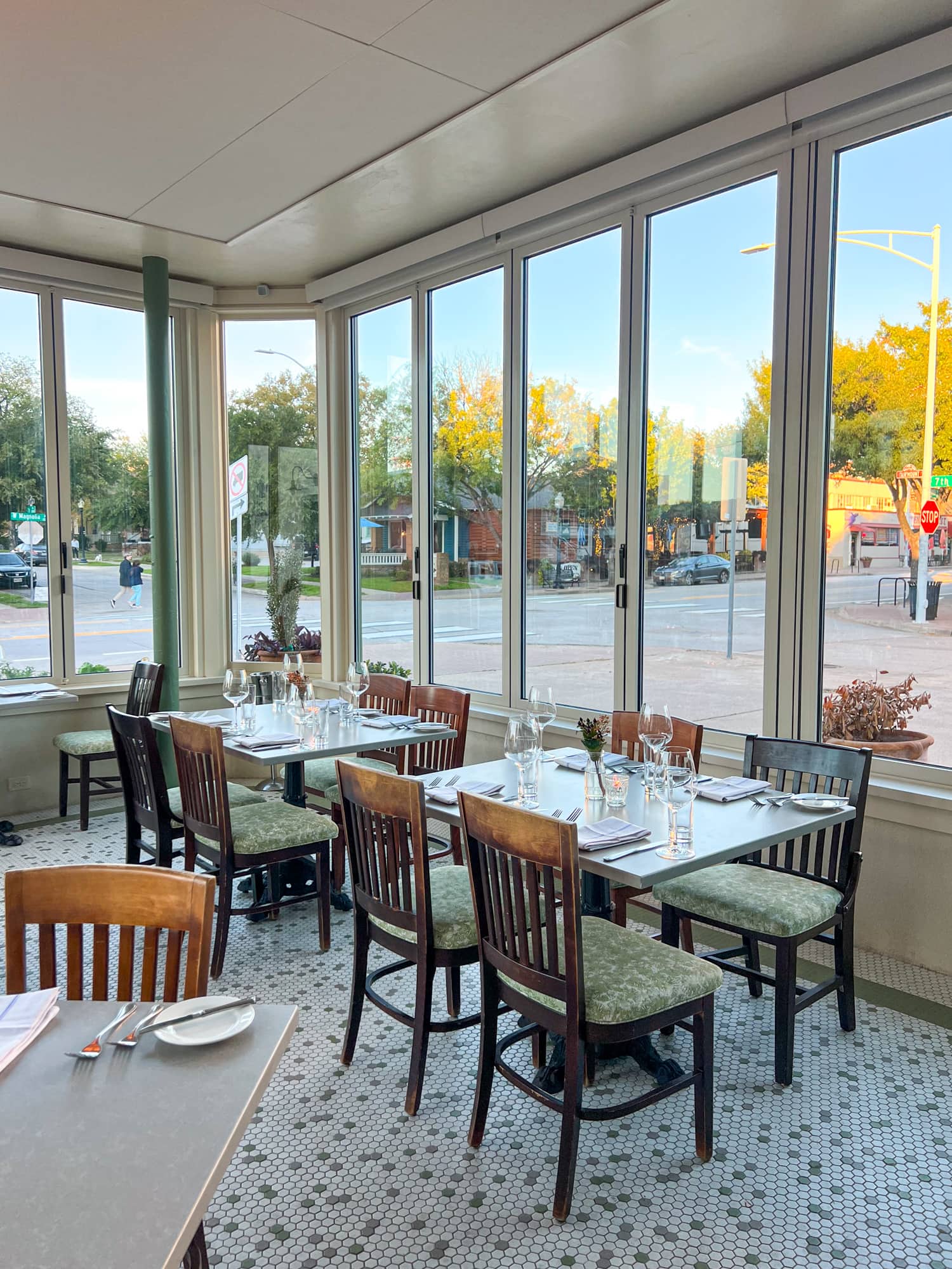 Ellerbe's front dining room looks out on Magnolia Avenue in Fort Worth, TX