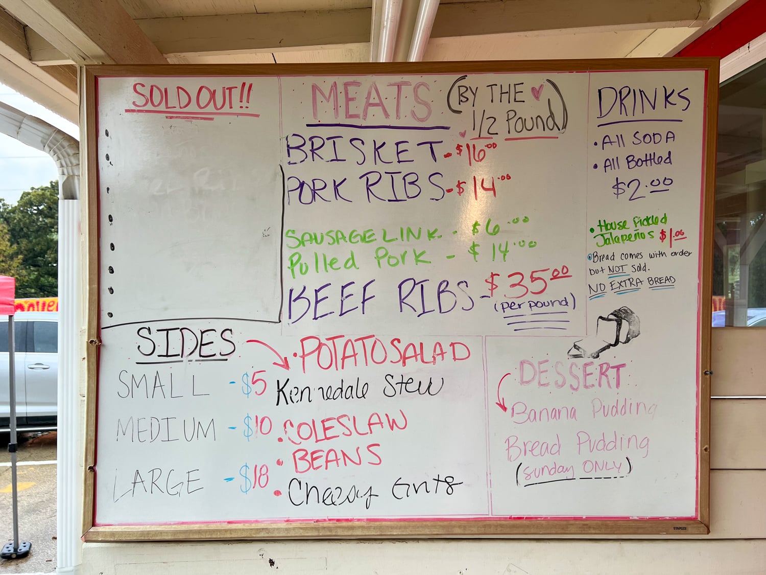 Goldee's BBQ menu and prices on November 22, 2022