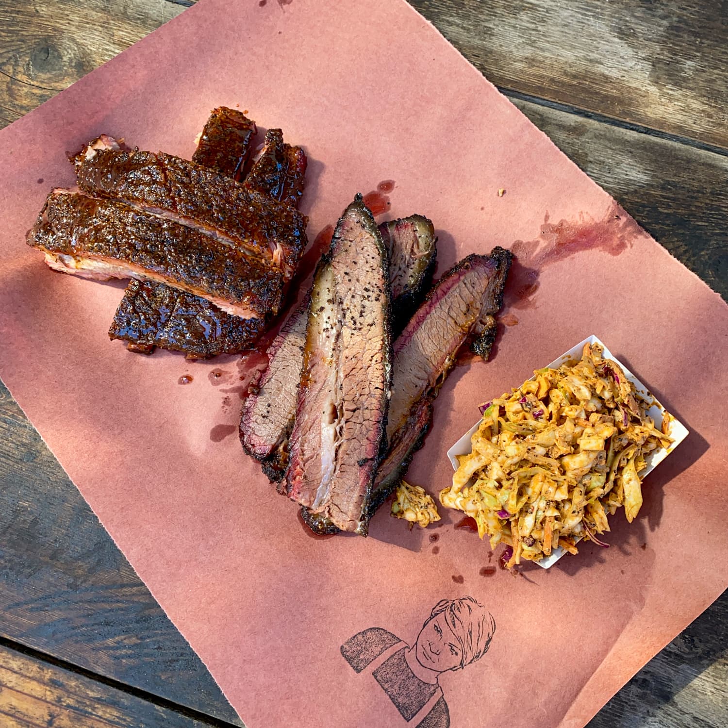 Brisket and pork ribs at La Barbecue, one of the best BBQ joints in Texas