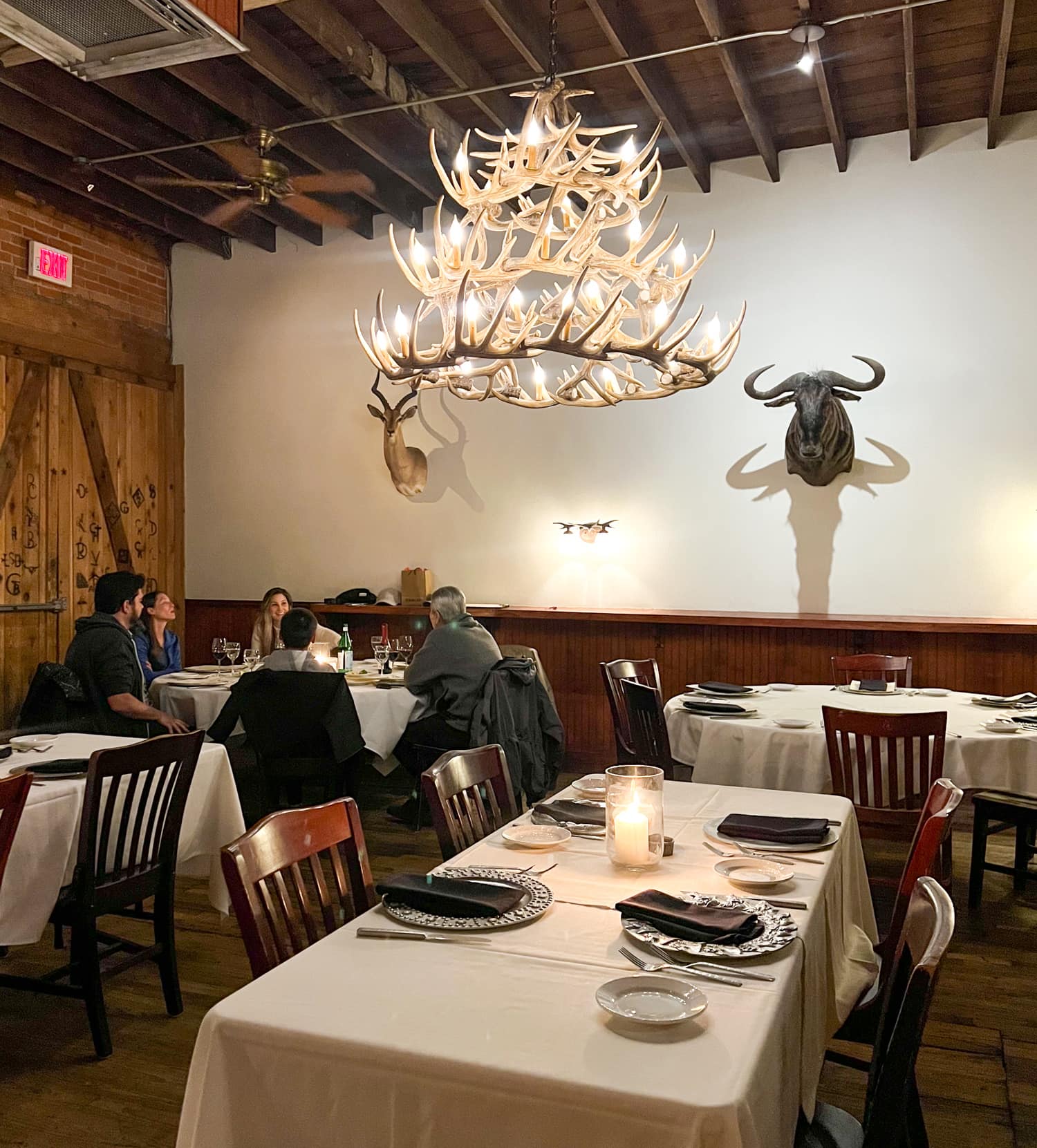 An antler chandelier at Lonesome Dove, one of the best Fort Worth restaurants.