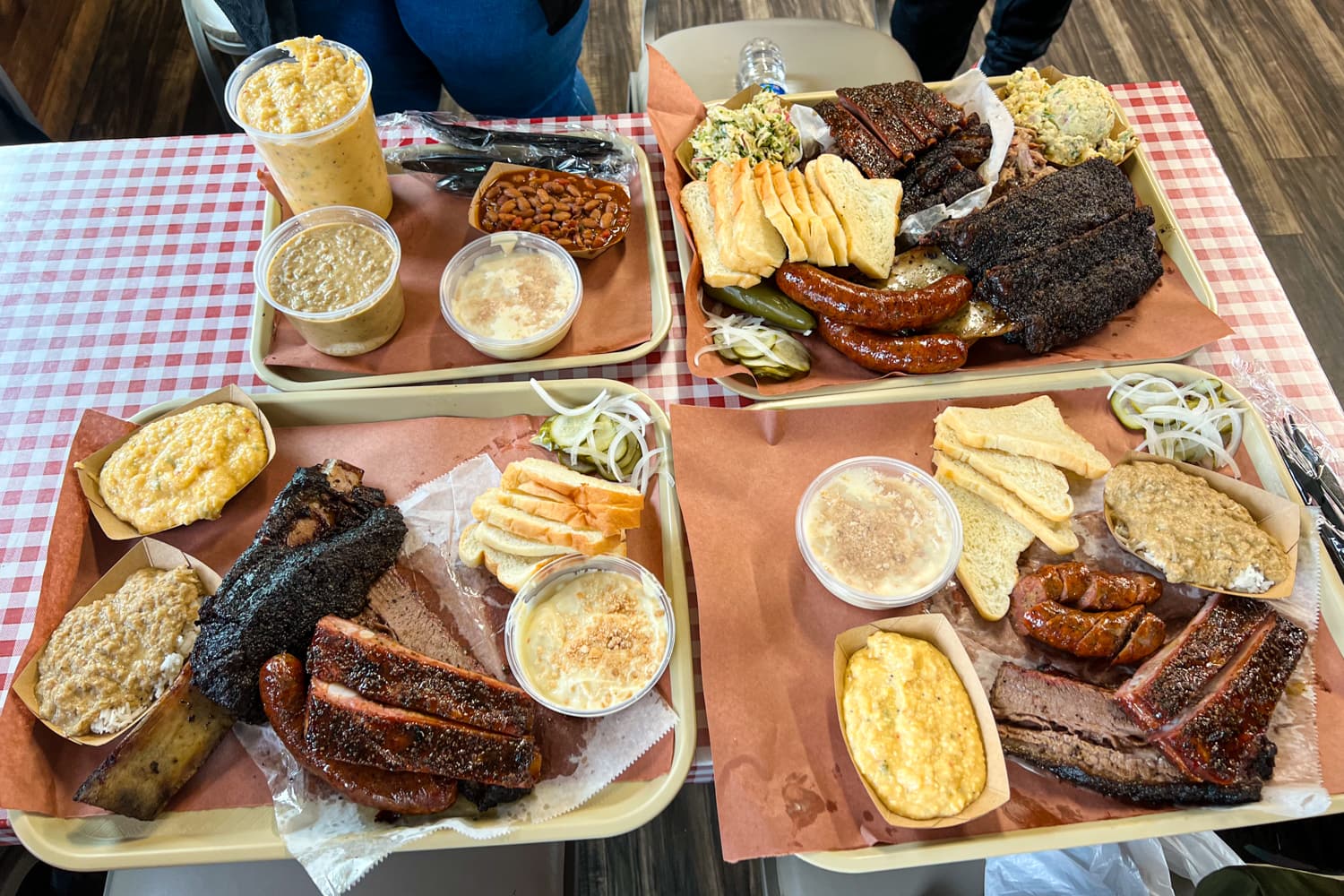 Our table of award-winning Texas barbecue at Goldee's