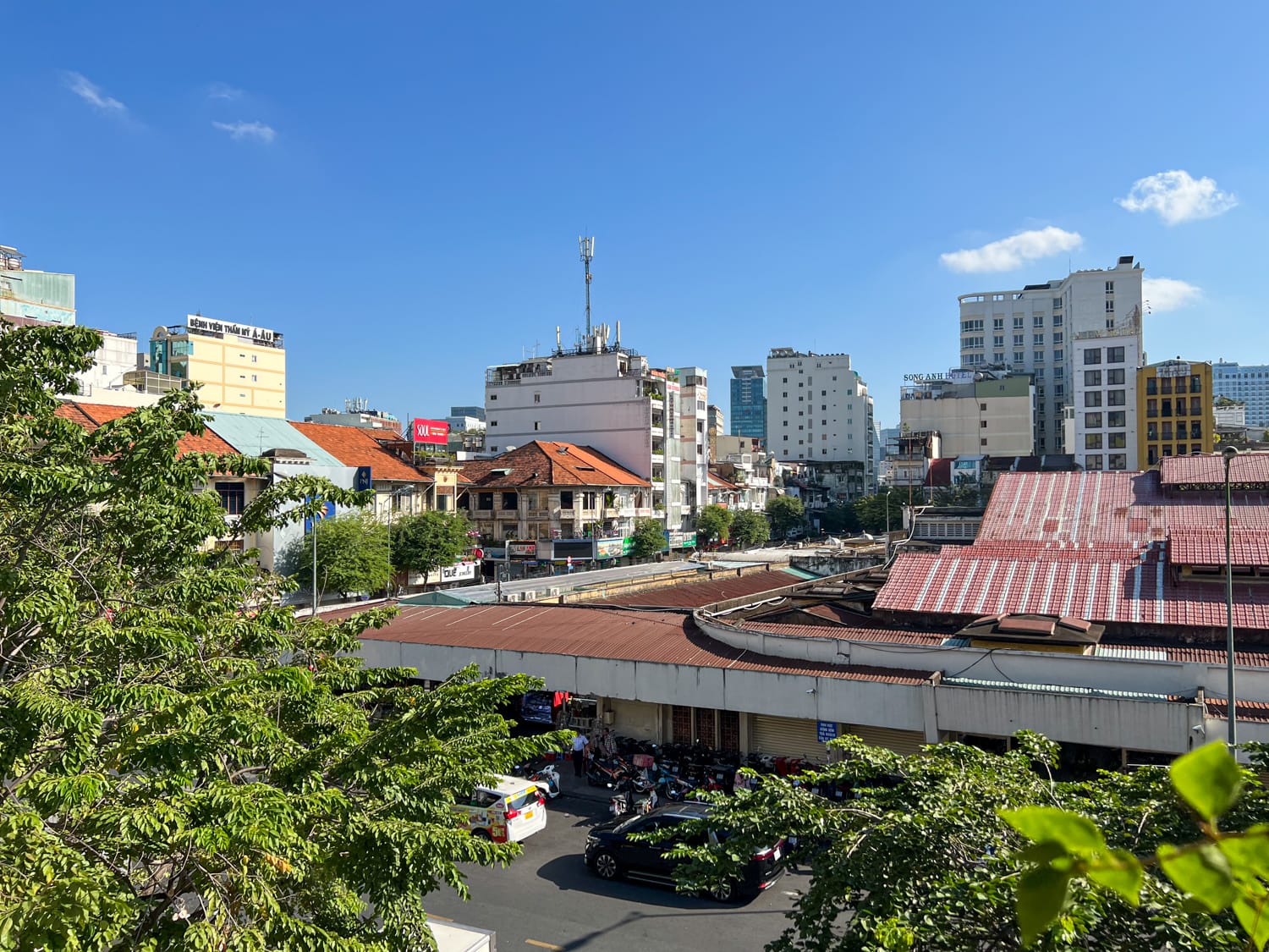 View of Ben Thanh Market from Soo Kafe in Saigon, Vietnam