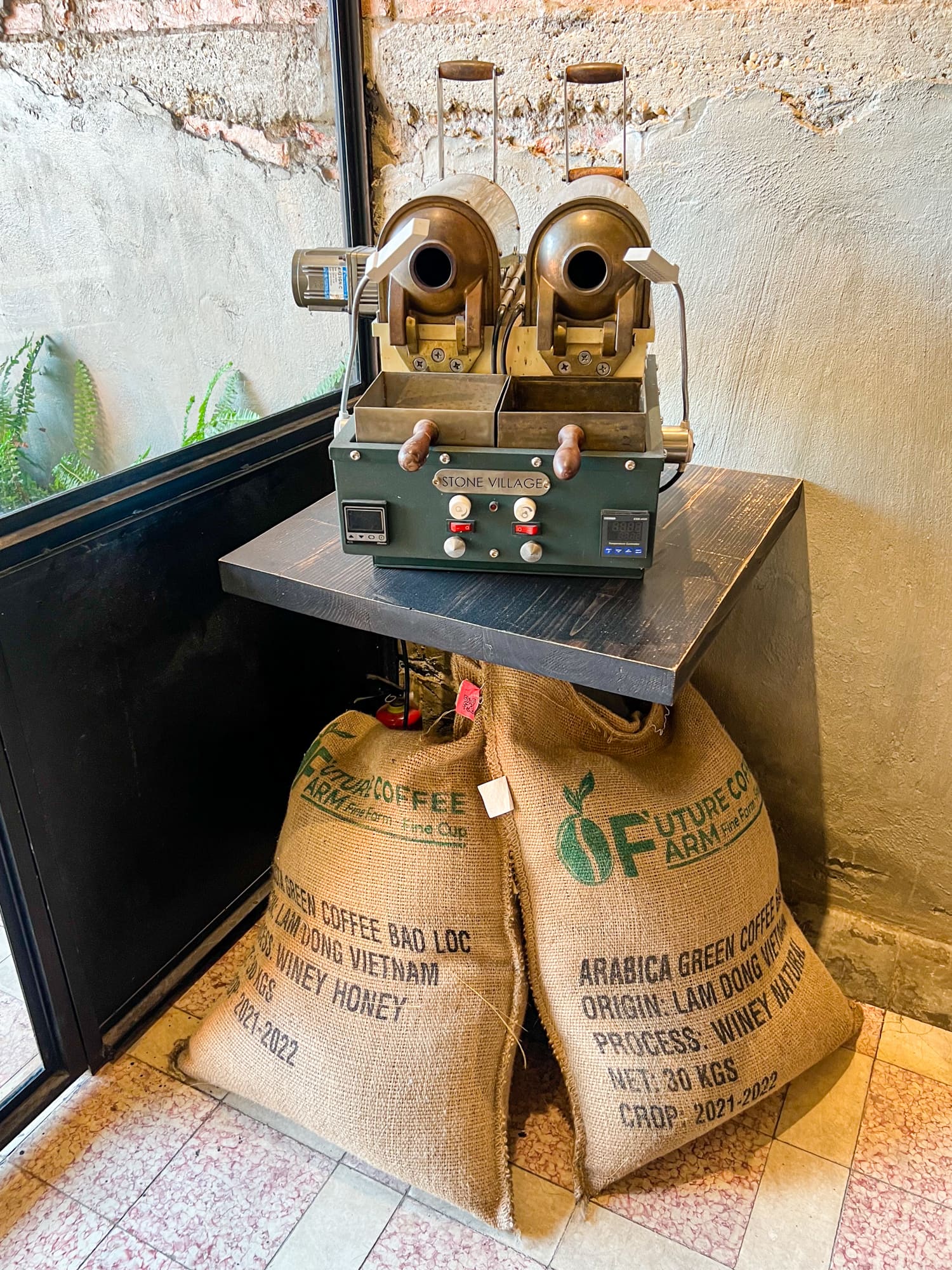 Coffee roasting machine at Soo Kafe in Saigon, Vietnam