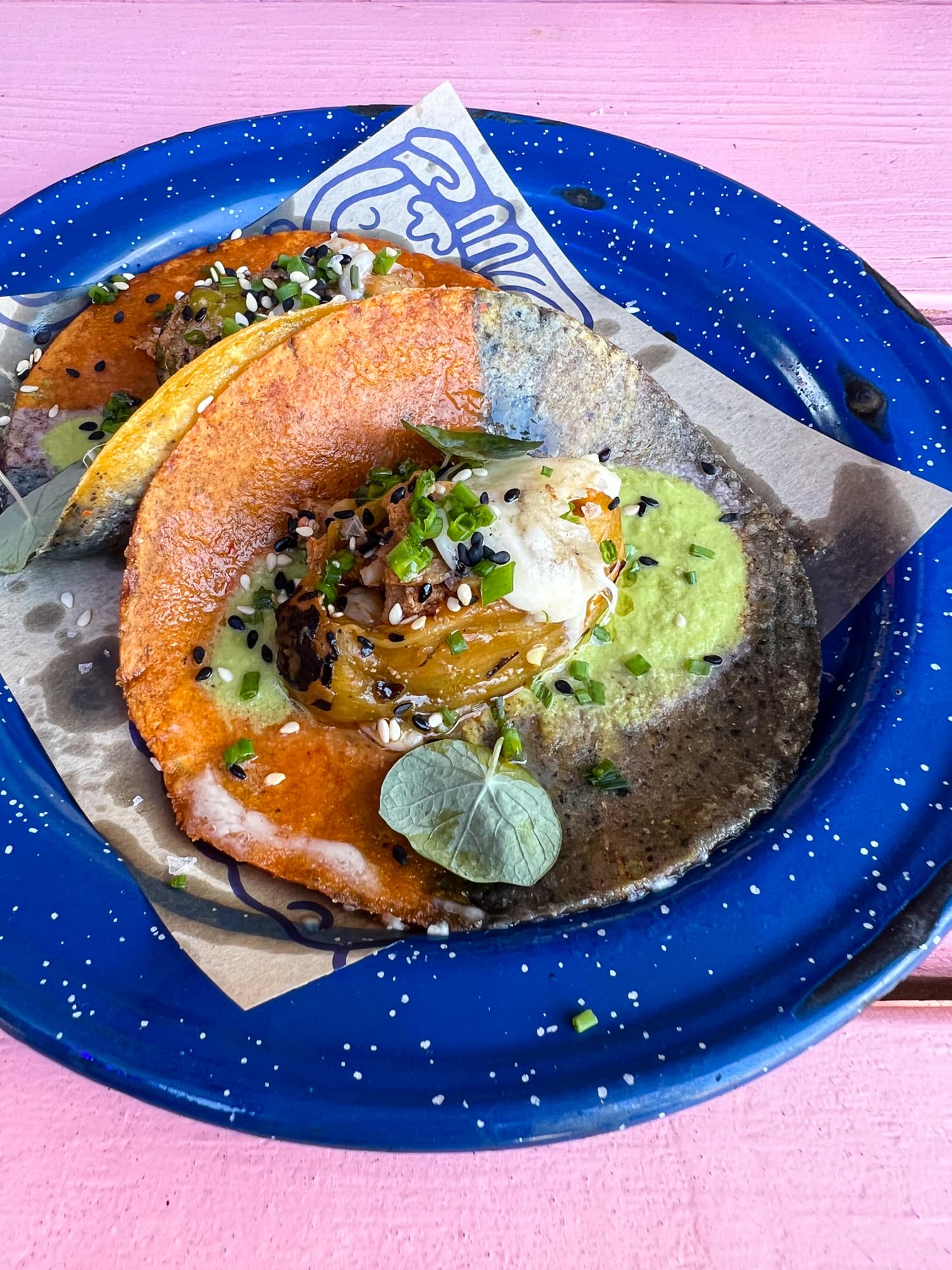 Colorful food at Nixta Taqueria, which sells some of the best tacos in Austin, Texas