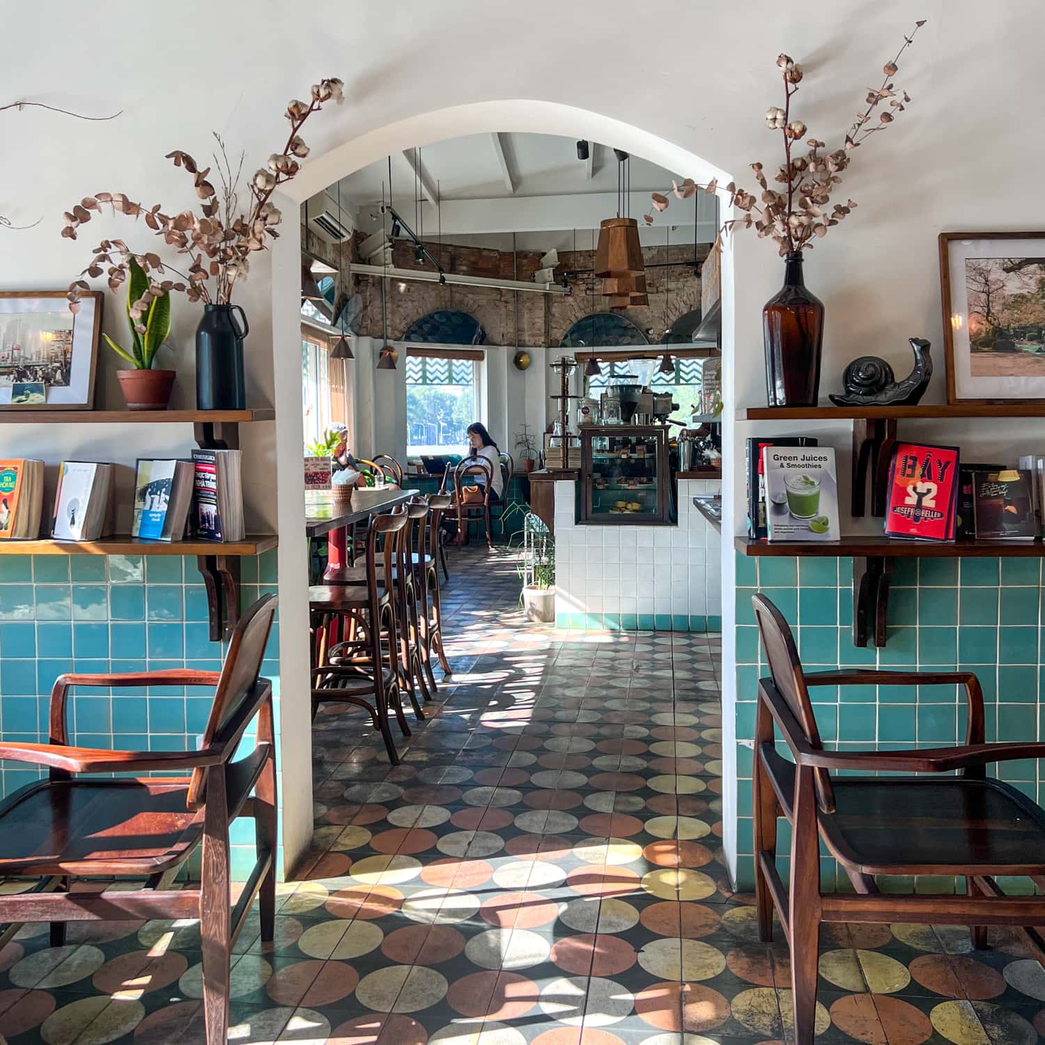 The colorful and stylish interior at Okkio Caffe in Saigon, Vietnam