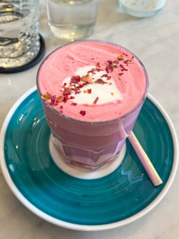 Pink latte at The Vintage Emporium