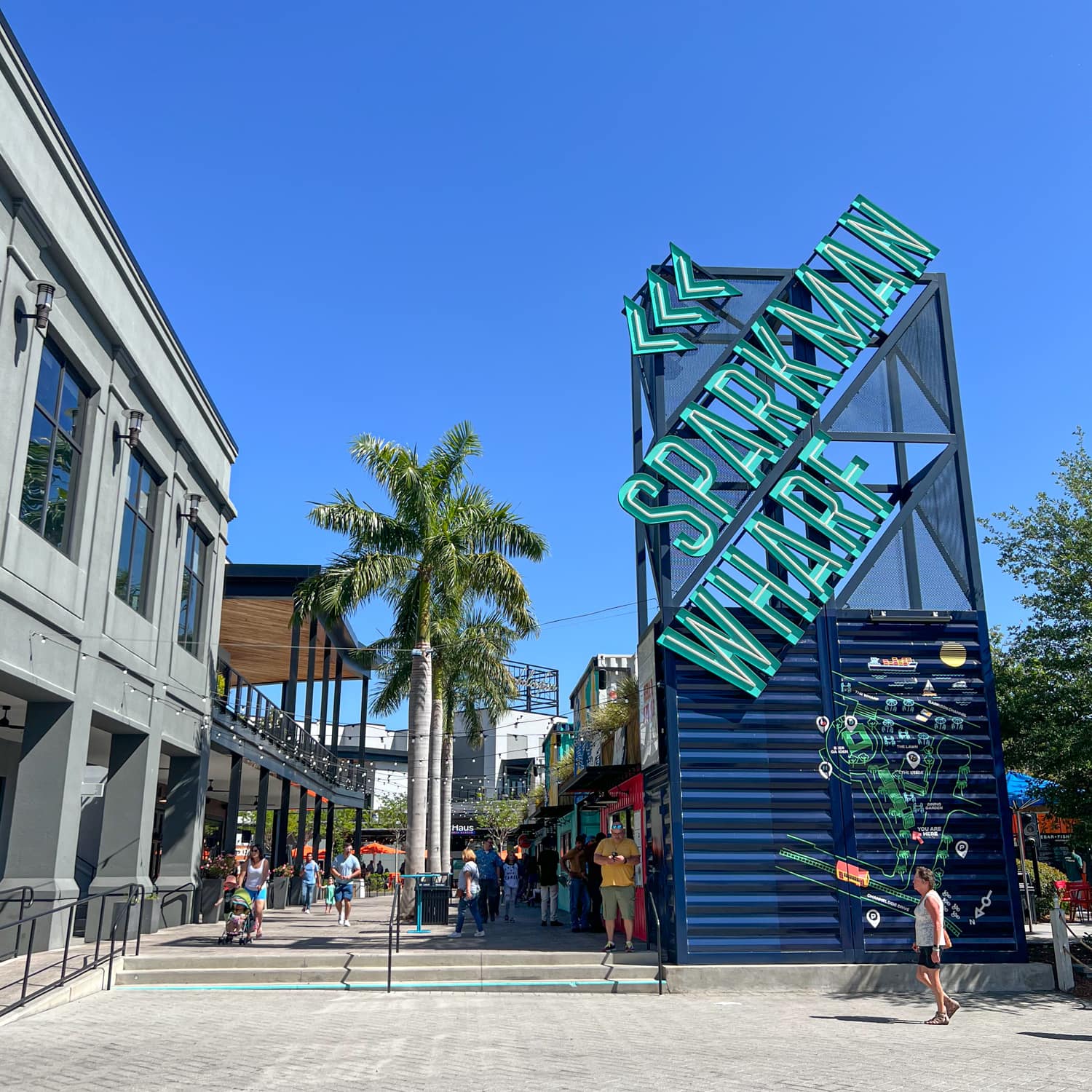 Entrance to Sparkman Wharf, one of the best places to eat in Tampa, Florida