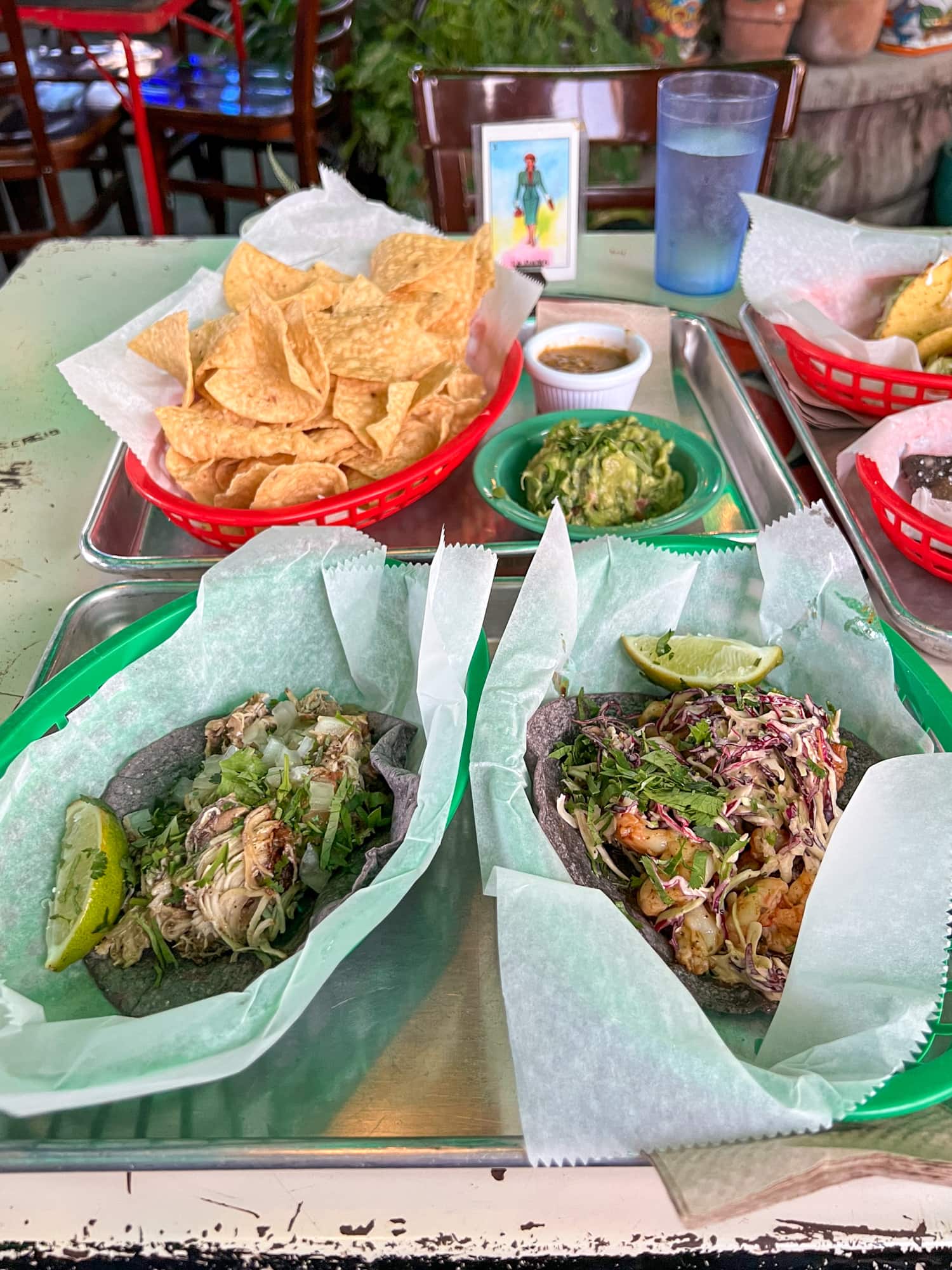 Tacos, chips and guac at De Nada Cantina