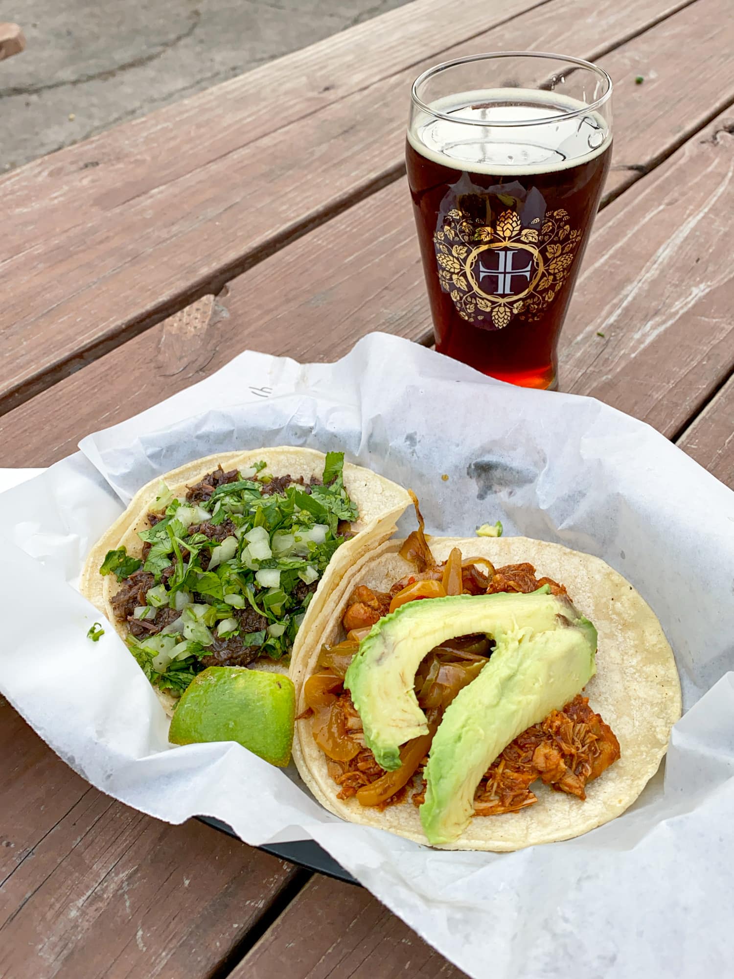 Street tacos and a beer at Lazarus Brewing