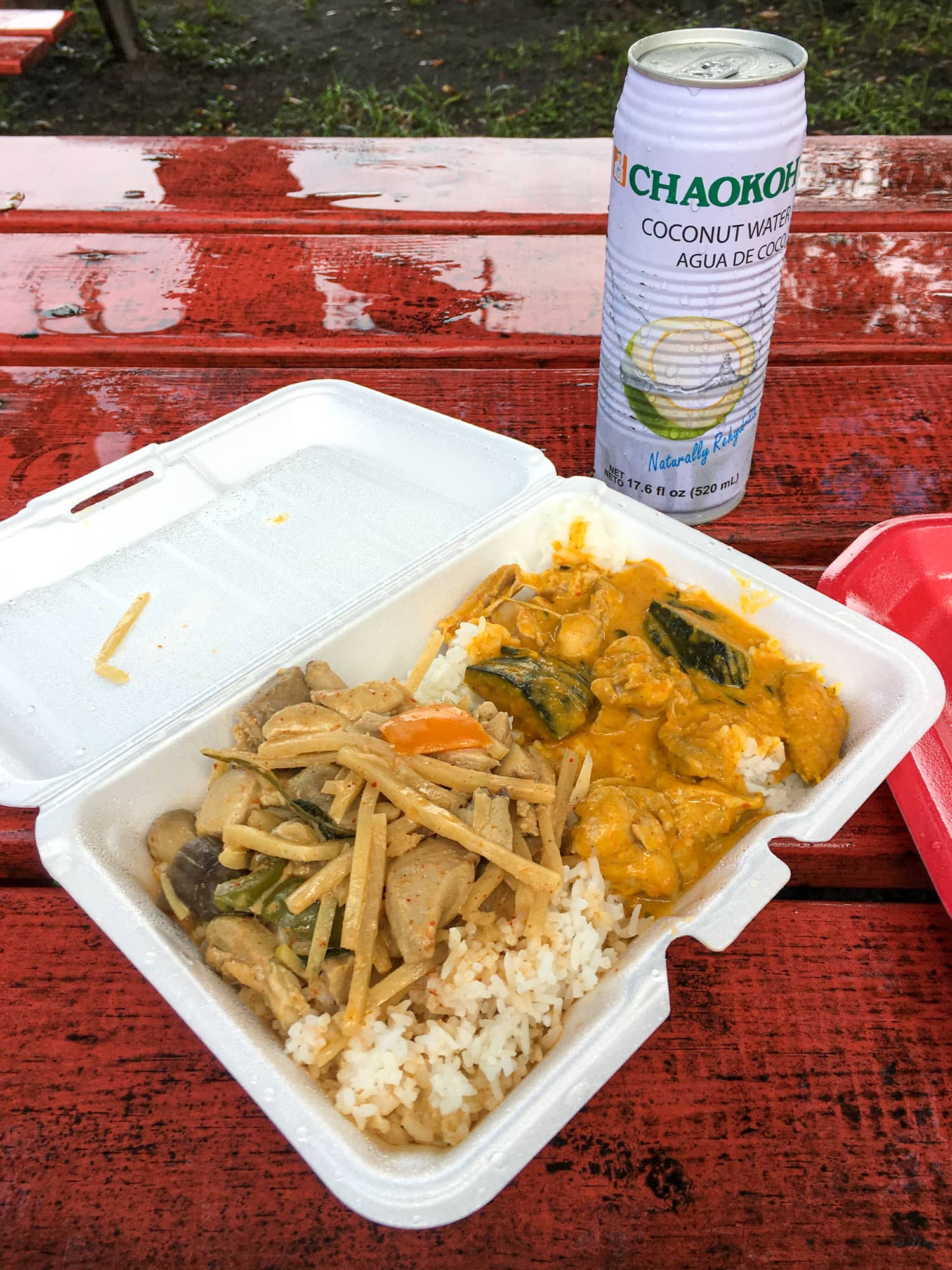 Thai food and coconut water at Wat Mongkolratanaram which makes my list of the best places to eat in Tampa