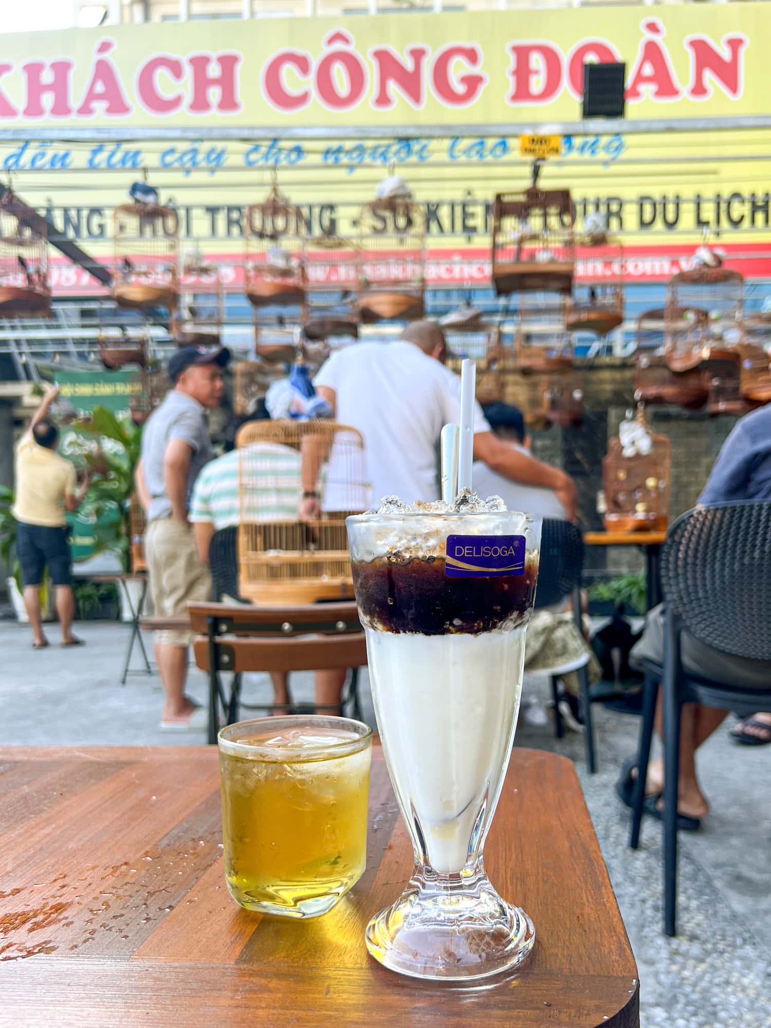 Yogurt coffee and a glass of iced tea at Cong Doan Restaurant