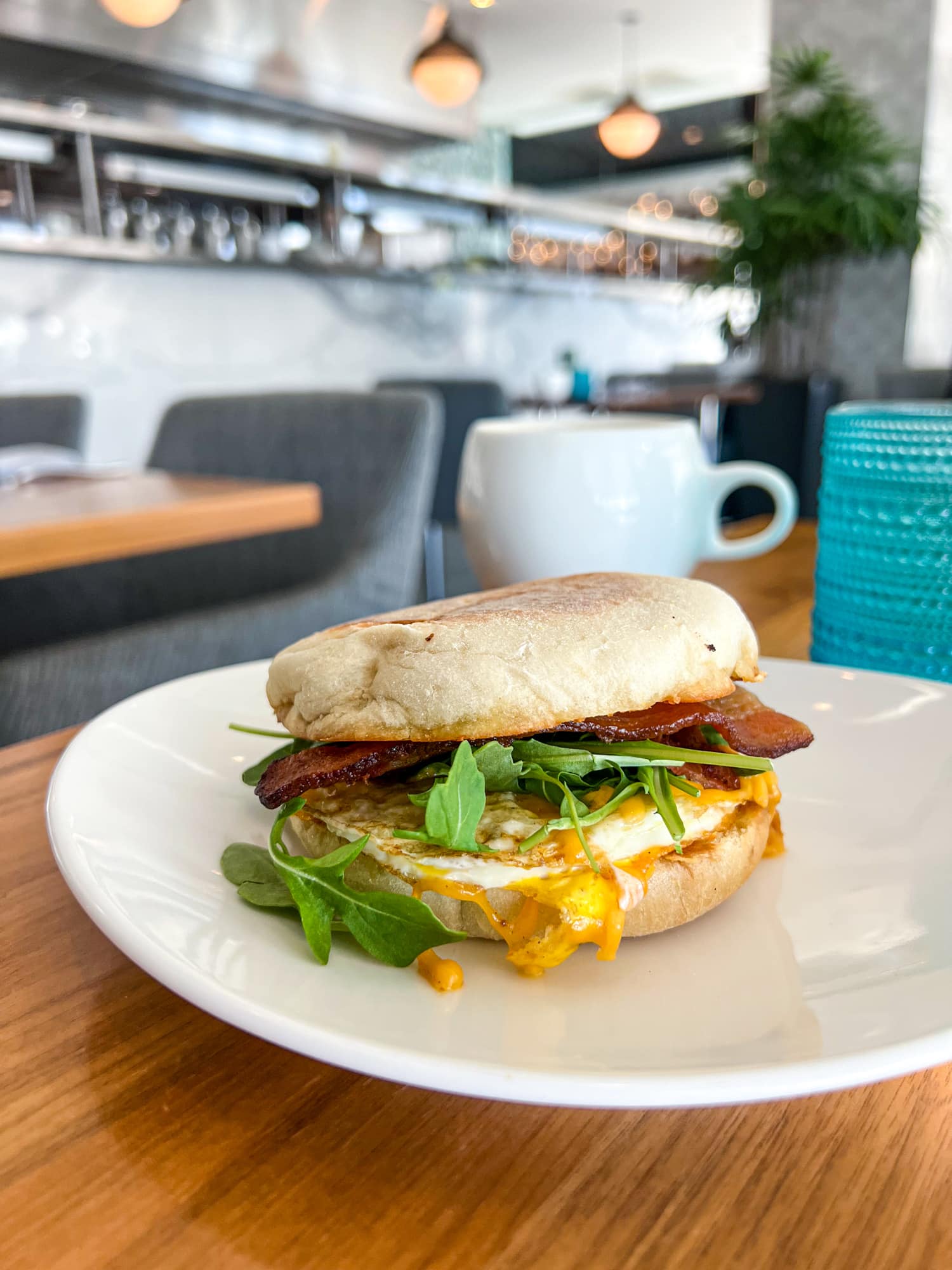 Breakfast sandwich and Buddy Brew cappuccino