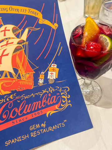 Columbia menu with red sangria