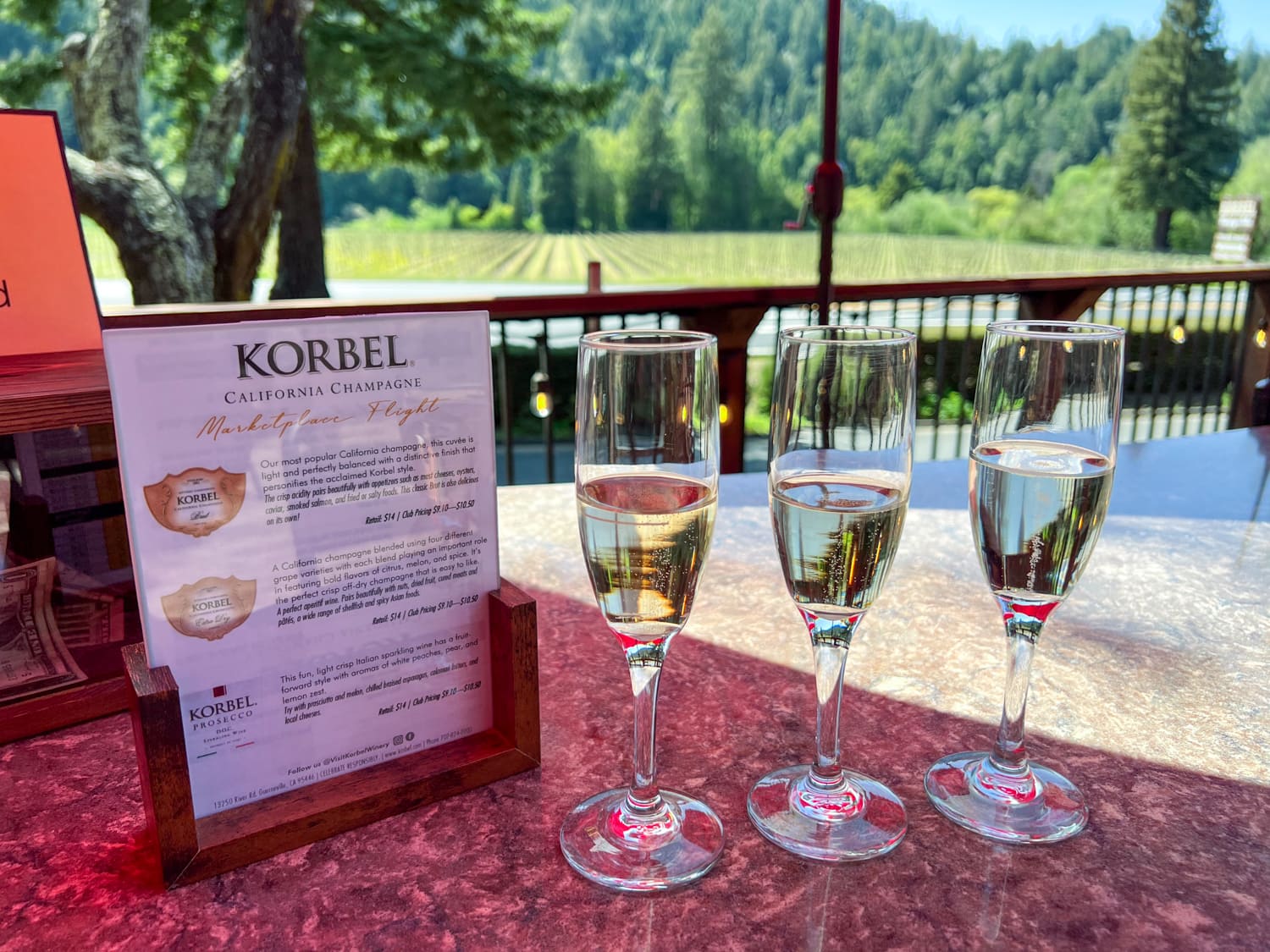 California Champagne flight at Korbel Winery on our San Francisco to Sonoma road trip.