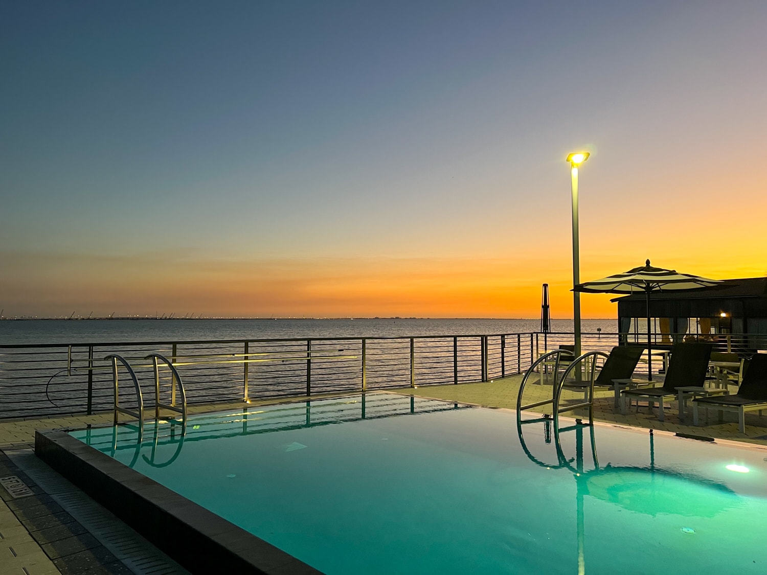 Sunset from the pool deck at The CURRENT Hotel in Tampa, Florida