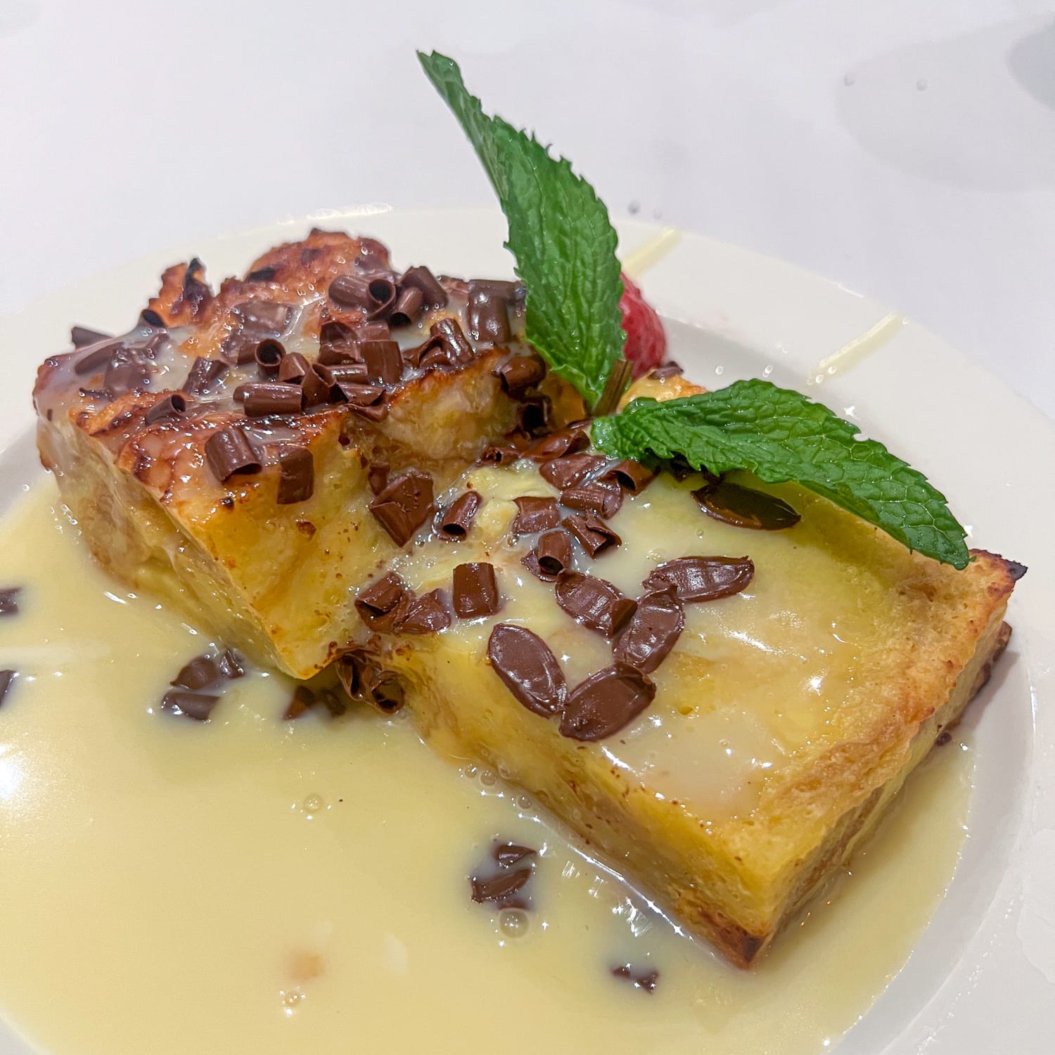 White chocolate bread pudding