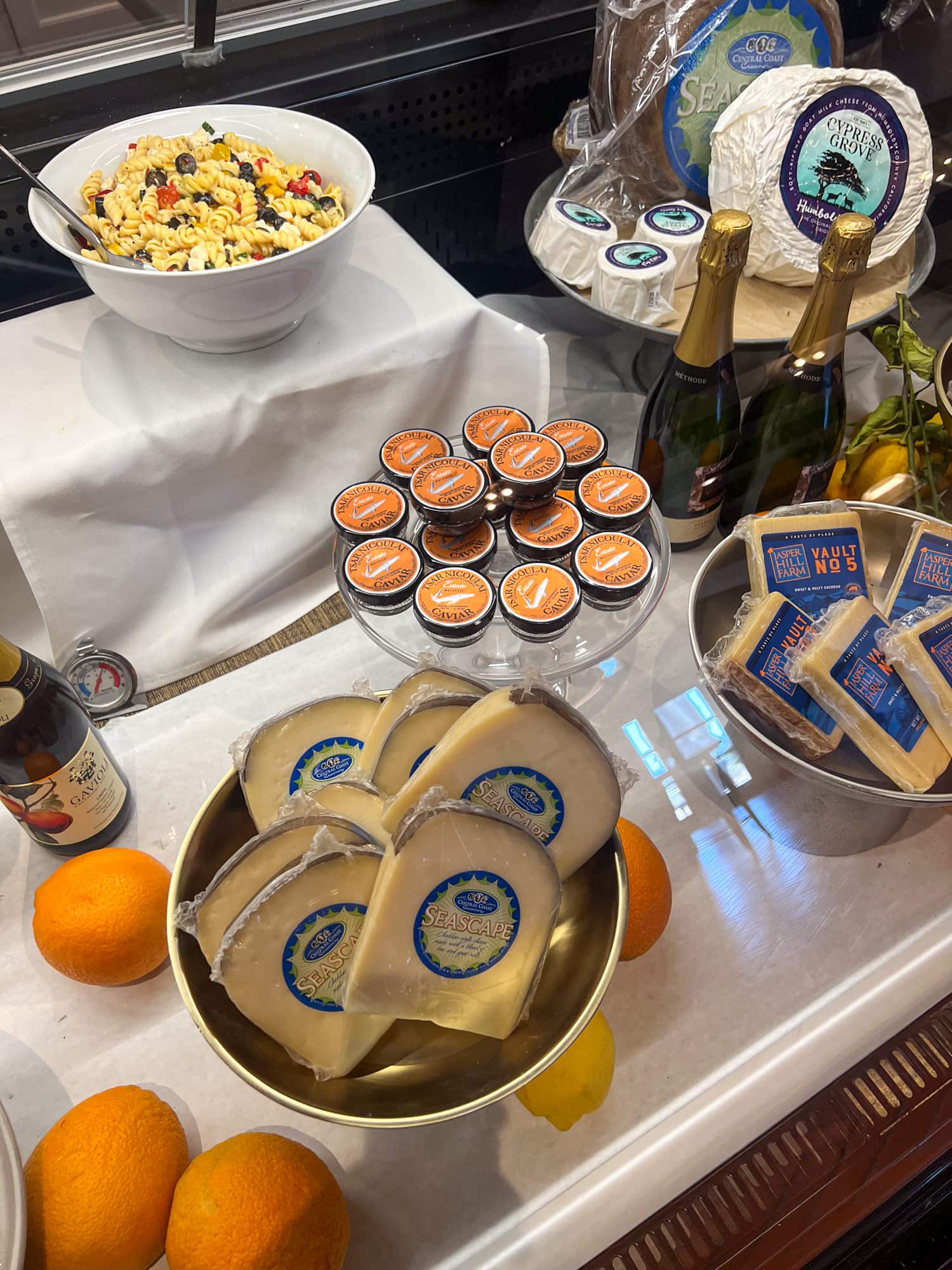 Cheese and caviar are available for sale in Viansa's store