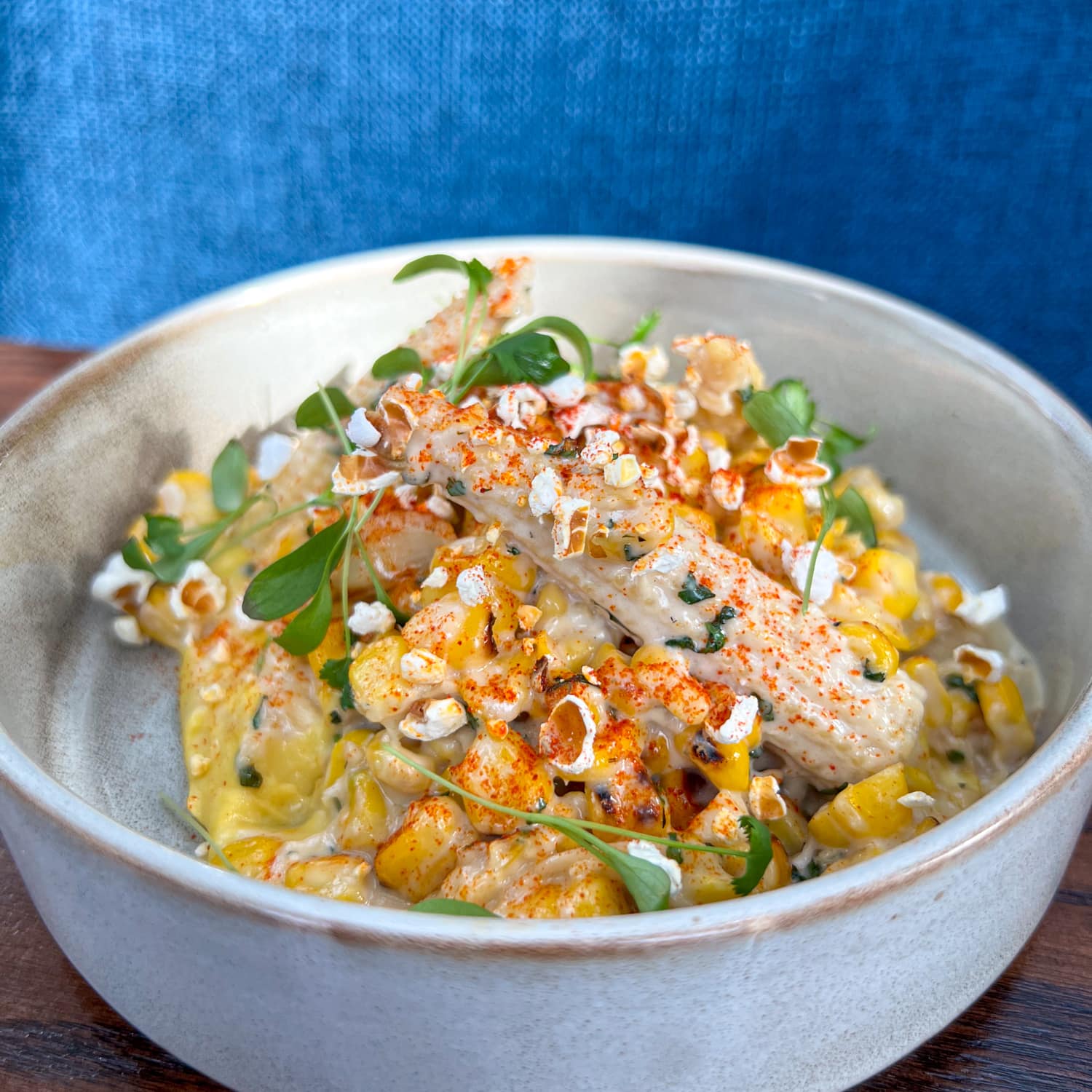 Street corn with lime, smoked paprika, and post oak smoke