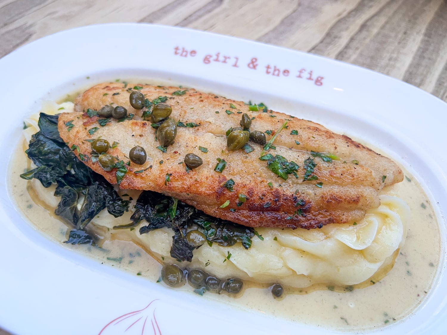 Wild flounder meuniere at the girl and the fig in Sonoma Plaza, California