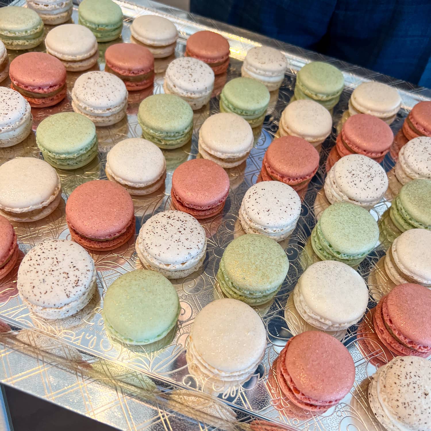 Vanilla, coffee, and pistachio macarons at Sezanne in Tokyo