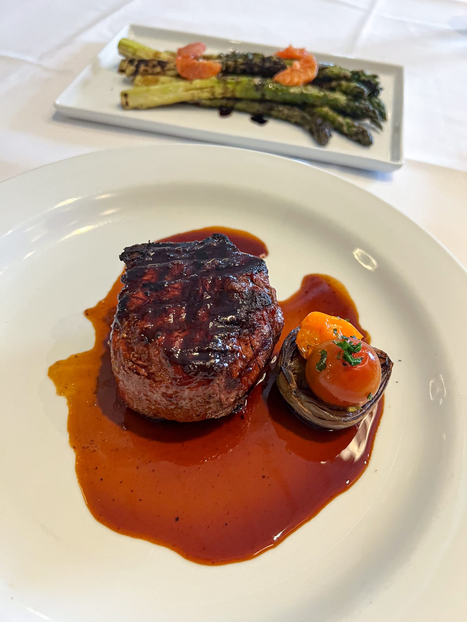 Filet mignon and asparagus at August E's