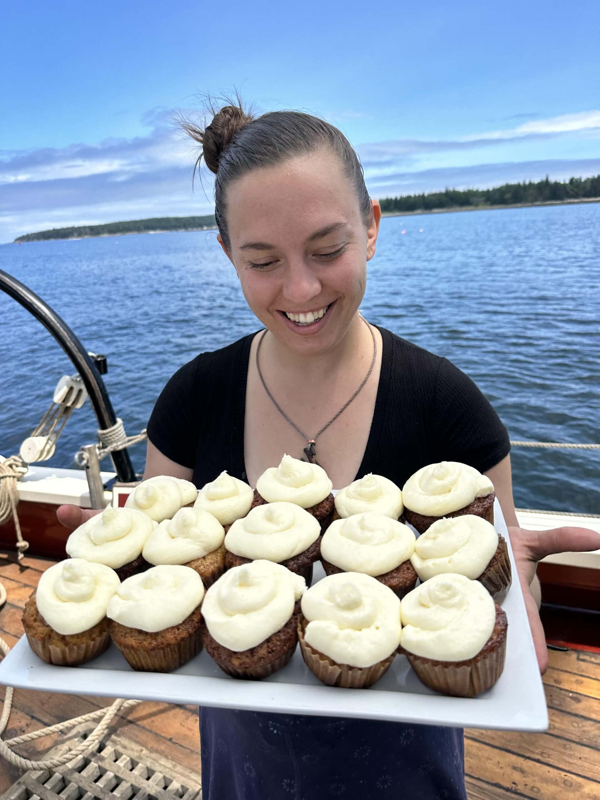 Chef Jocelyn Schmidt with cupcakes (photo courtesy of the J & E Riggin).