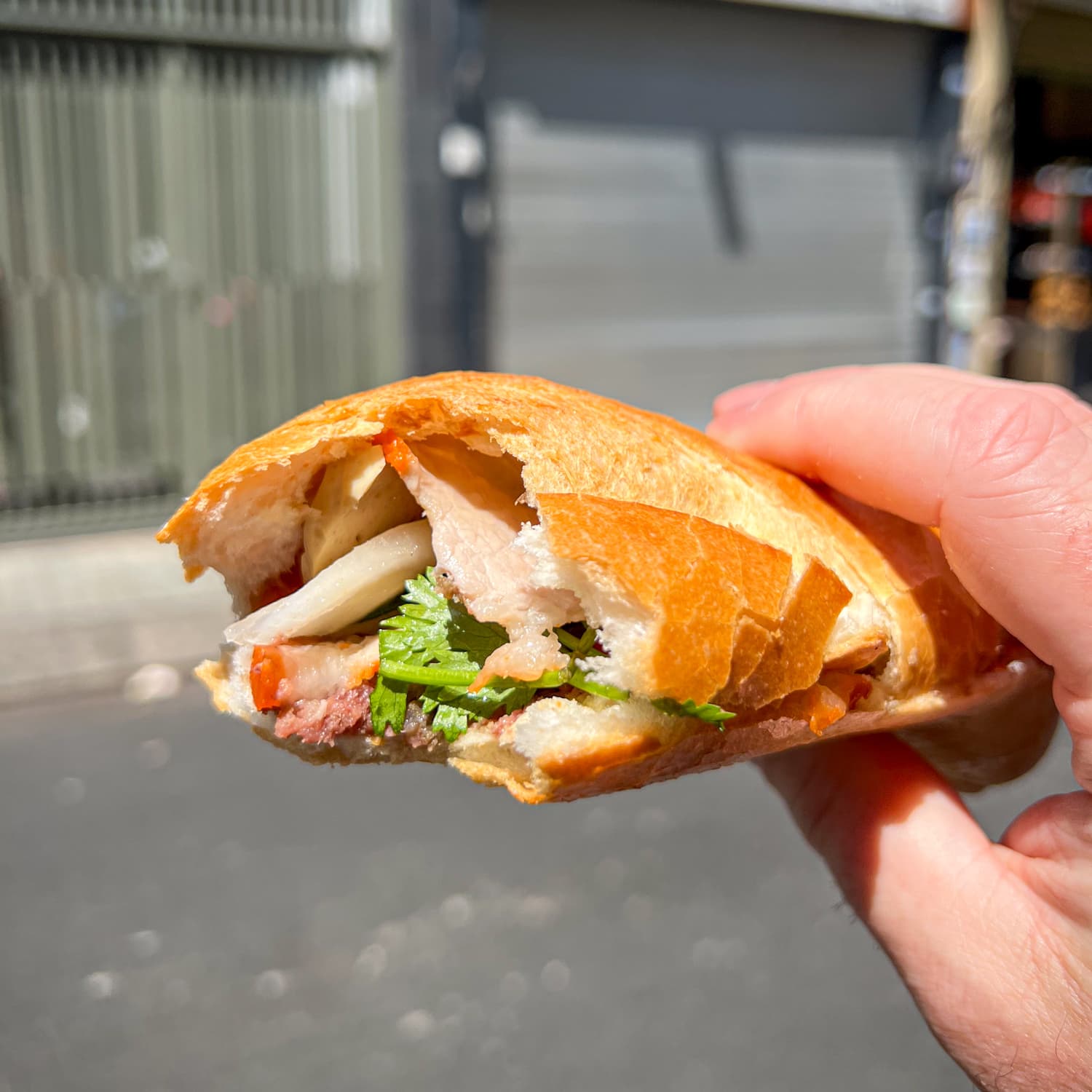 Banh mi is a popular Vietnamese street food. This sandwich was from Banh mi Bay Ho in Saigon.